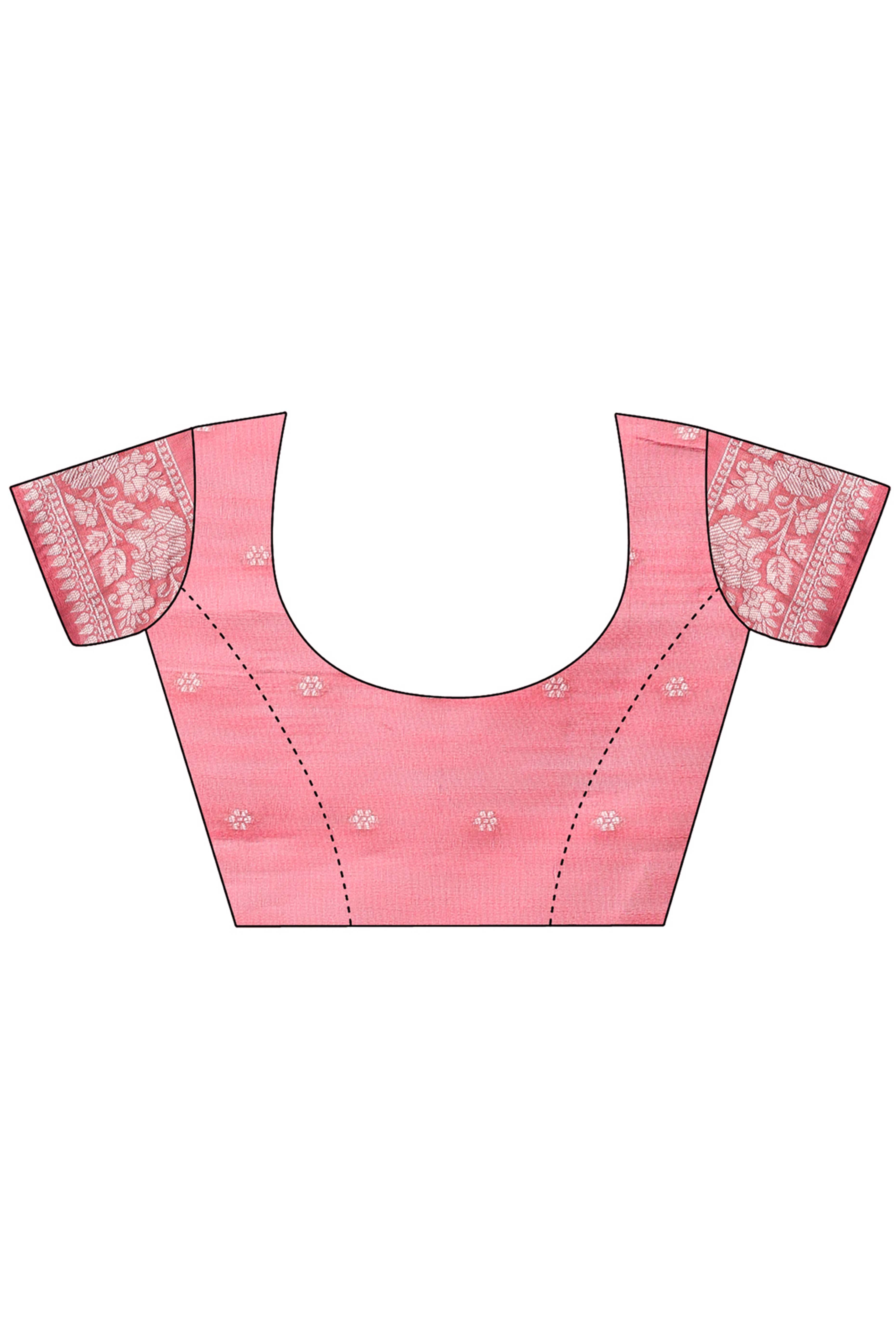 Peach Cotton Blend Saree with Banarasi Style Floral Design and Tassels