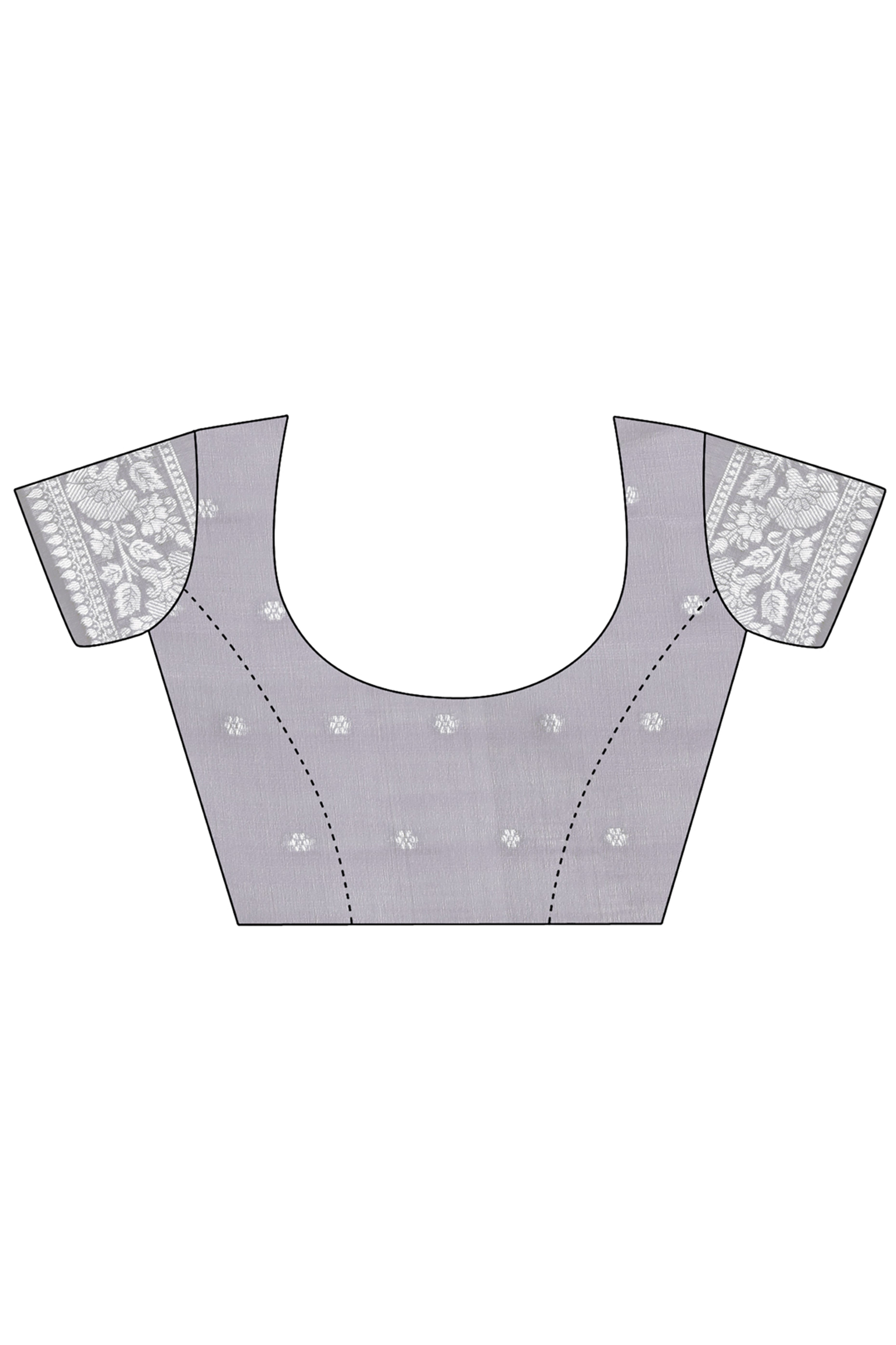 Grey Cotton Blend Saree with Banarasi Style Floral Weaving and Tassels