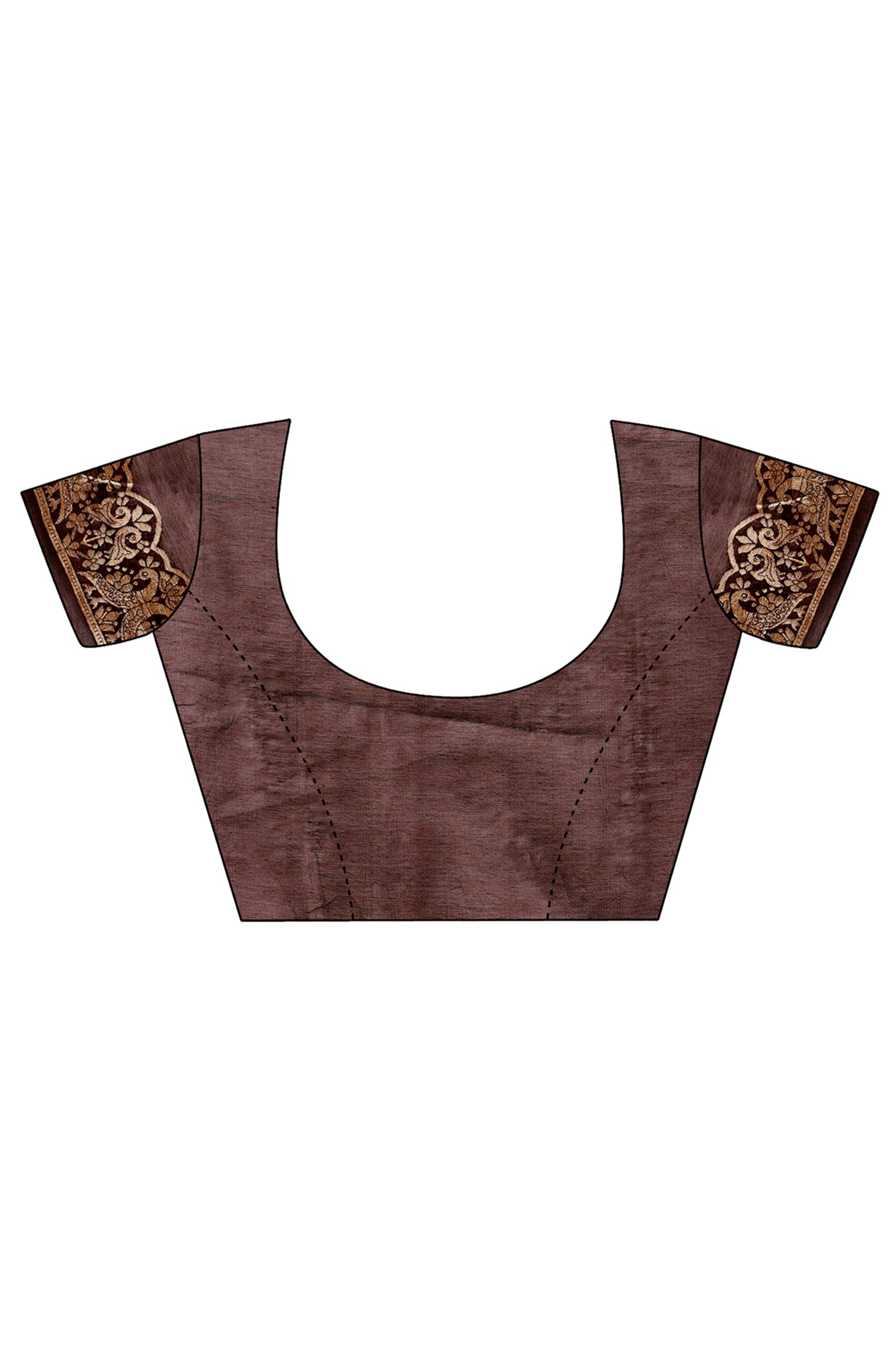 Brown Floral Zari Weaving Embellished Linen Cotton Saree With Tassel Accents