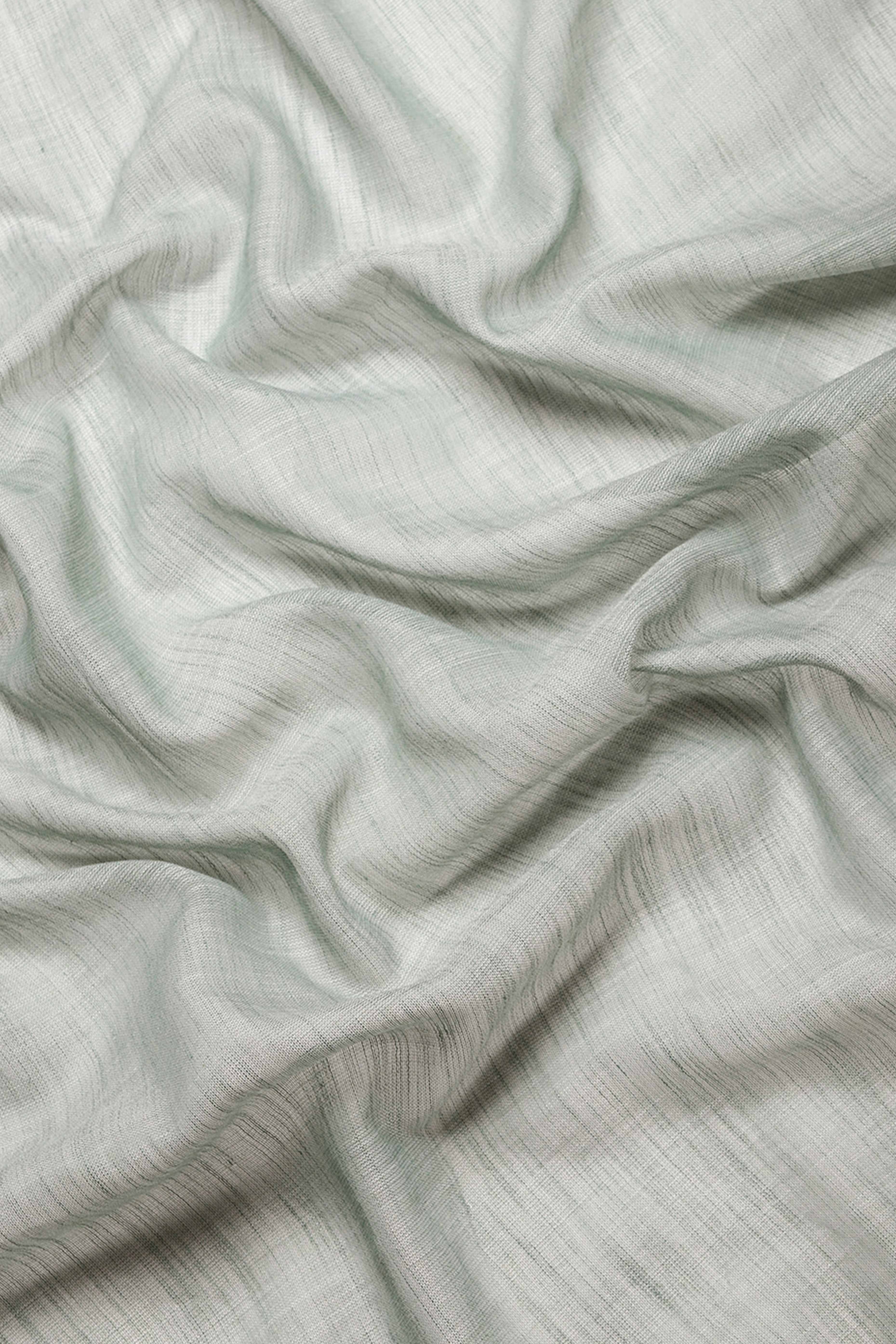 Sea Green Festive Linen Weaving Saree with Silver Zari Border & Pallu