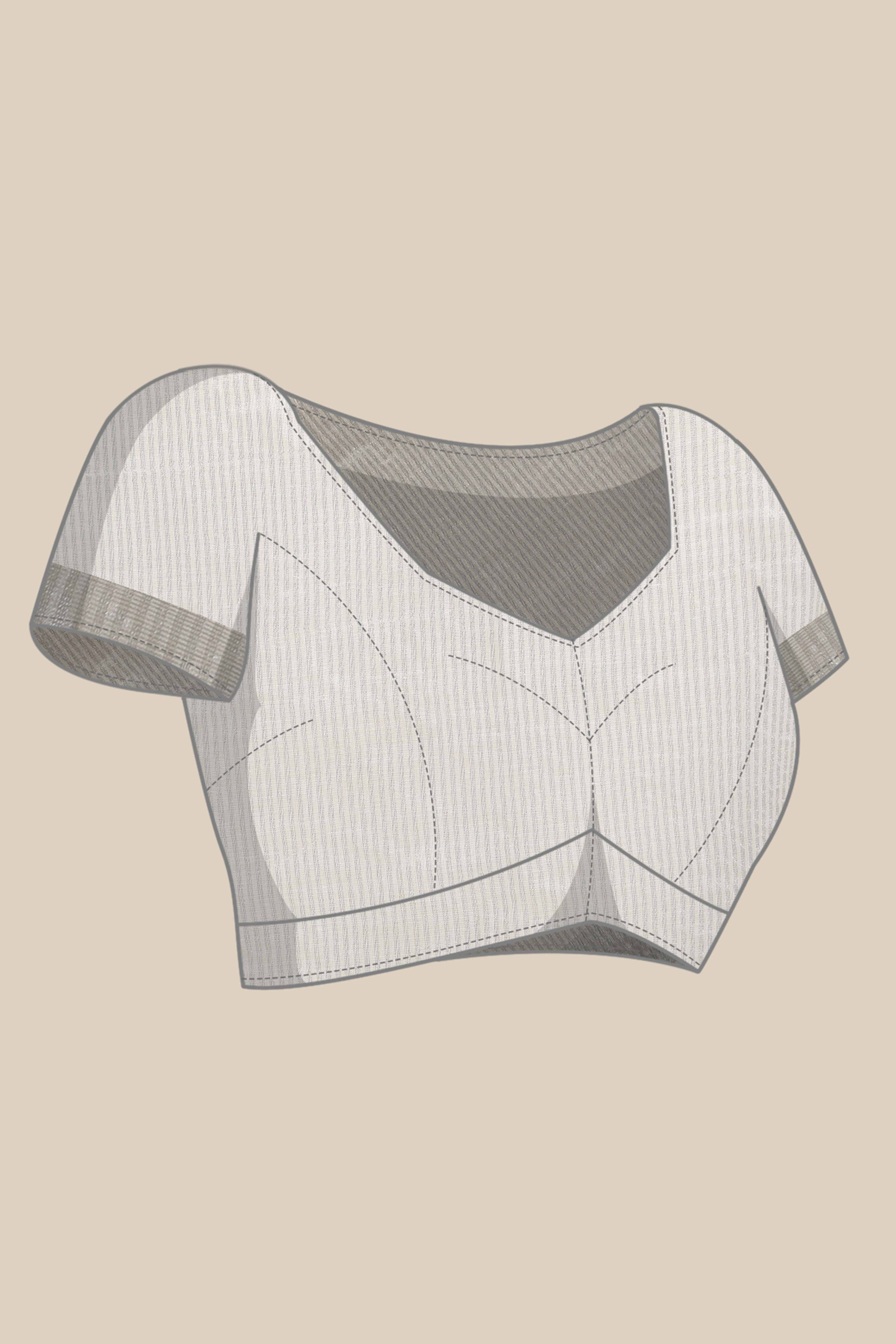 White Linen Saree Adorned With Silver Zari Weaving Border & Pallu