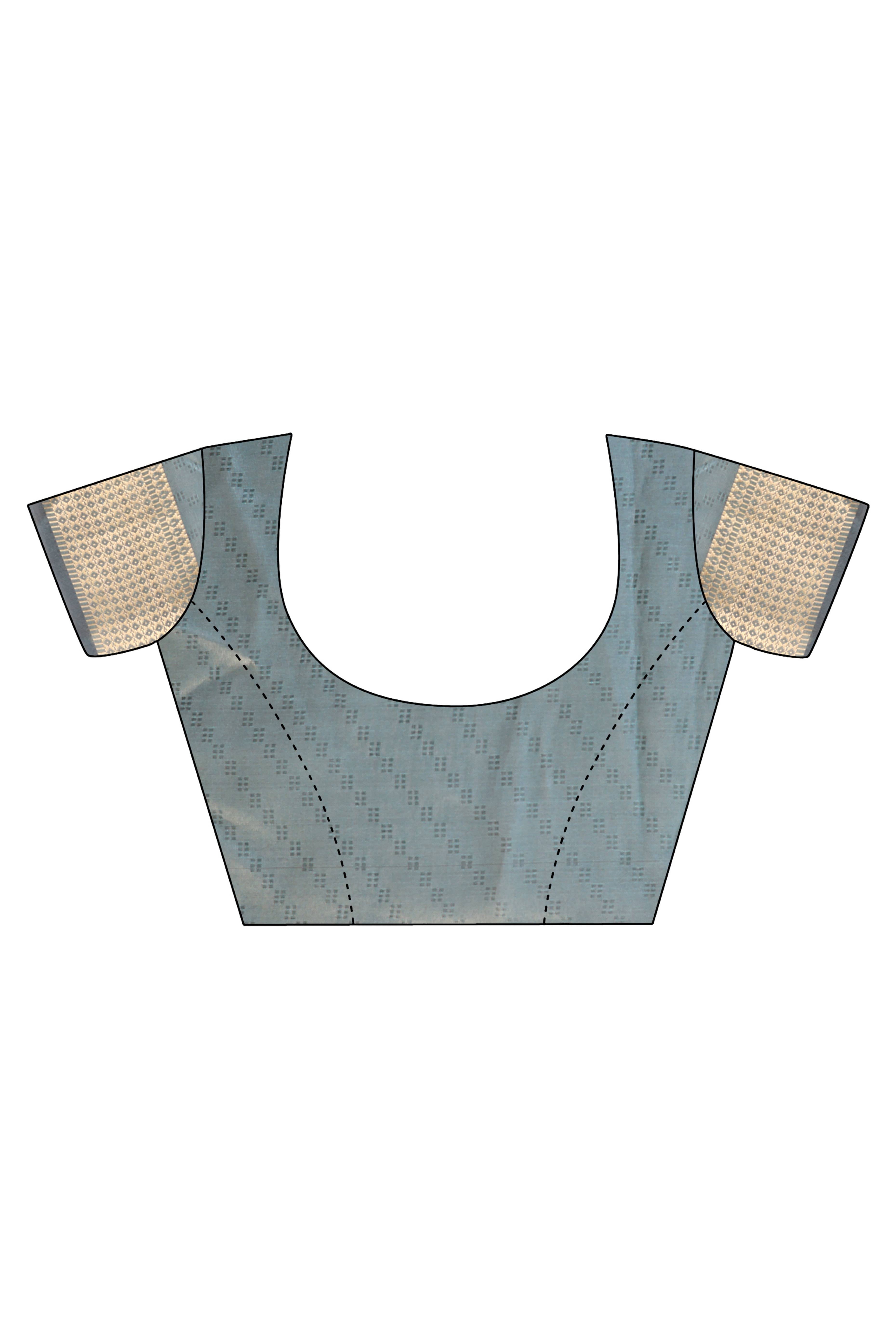 Peacock Blue Zari Weaving Organza Saree With Tassel Border