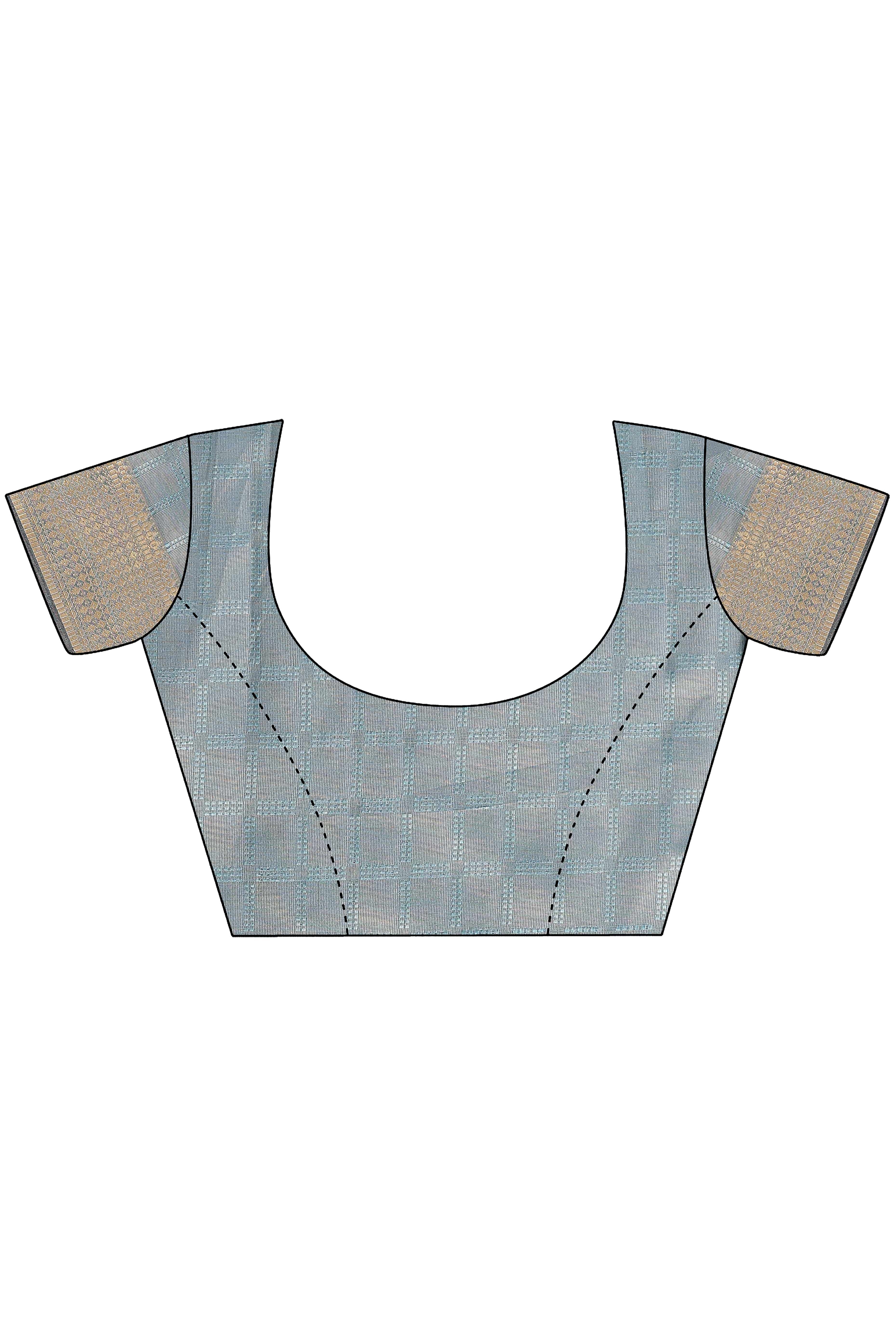 Blue Organza Saree With Intricate Zari Woven Checks & Tassel Border