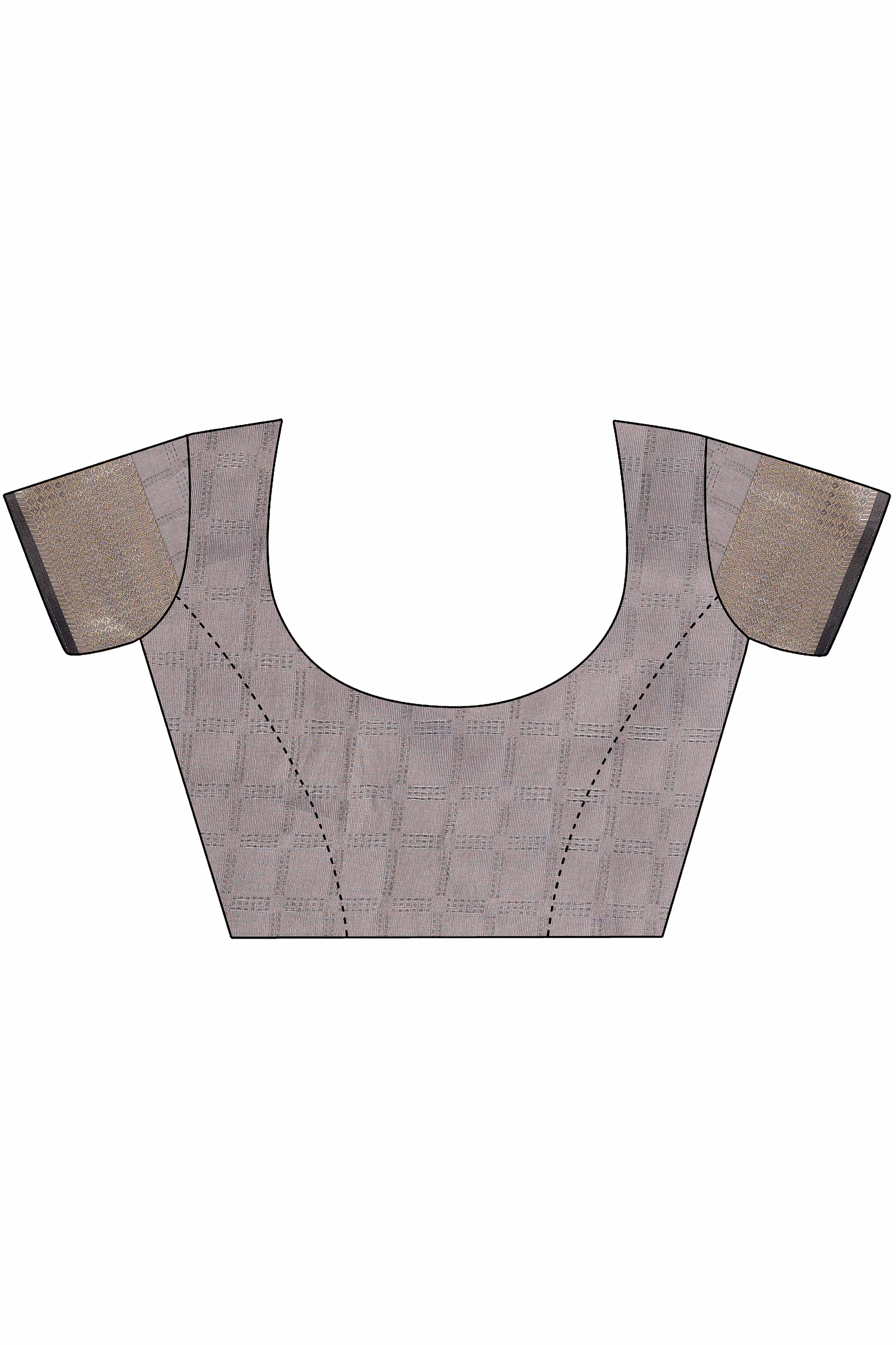 Grey Organza Saree With Intricate Zari Woven Checks & Tassel Border