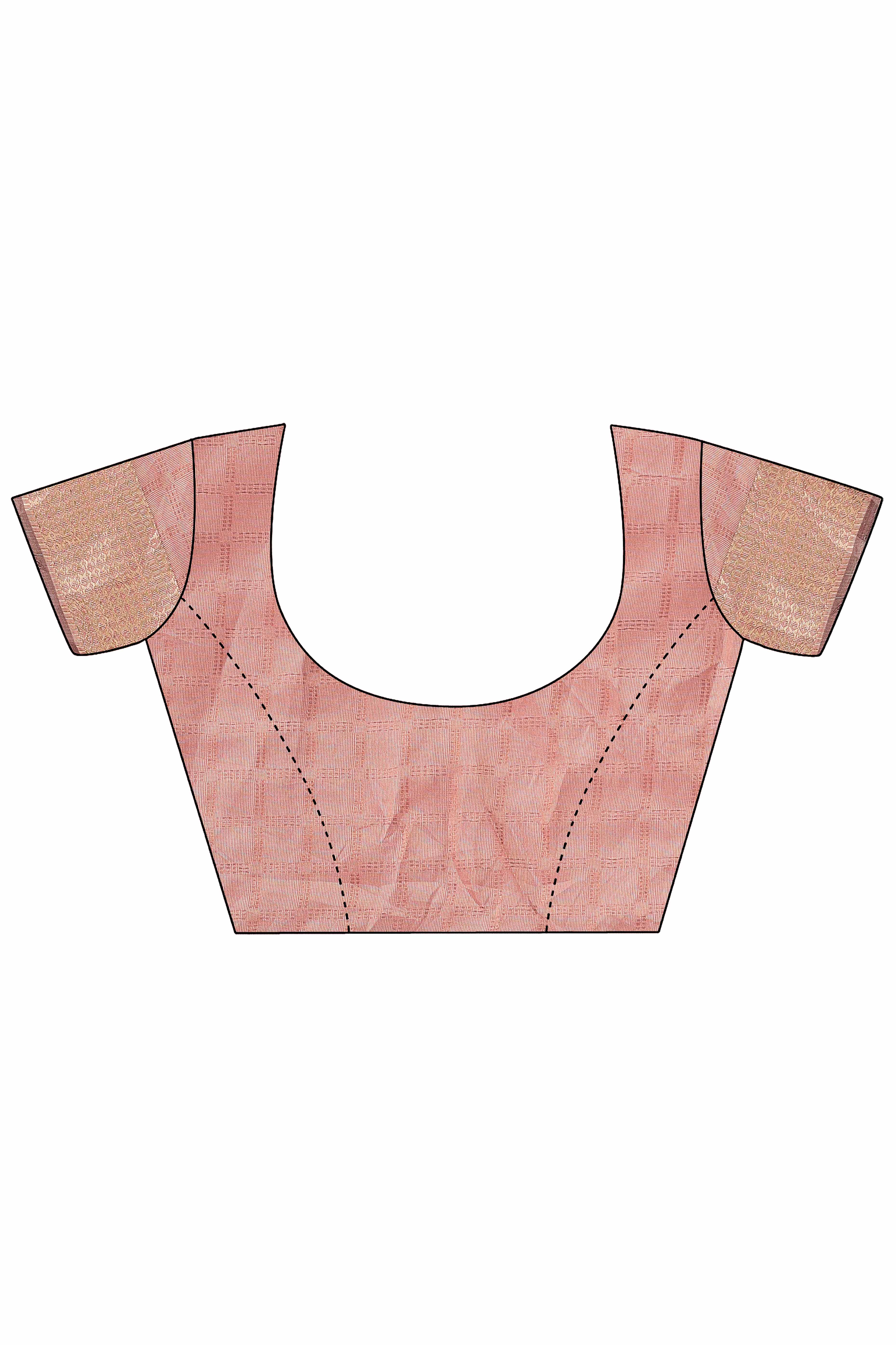 Peach Organza Saree With Intricate Zari Woven Checks & Tassel Border