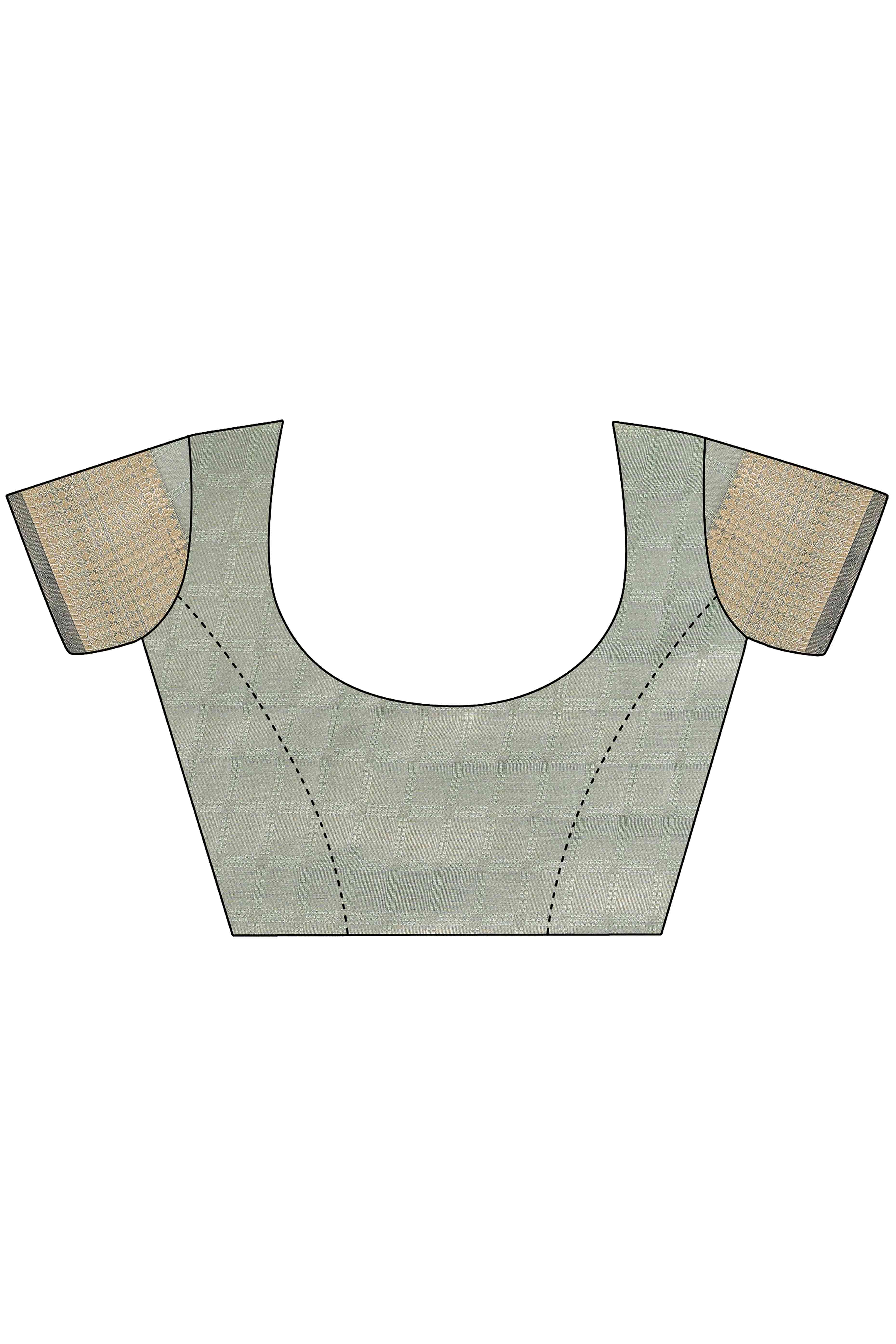 Green Organza Saree With Intricate Zari Woven Checks & Tassel Border