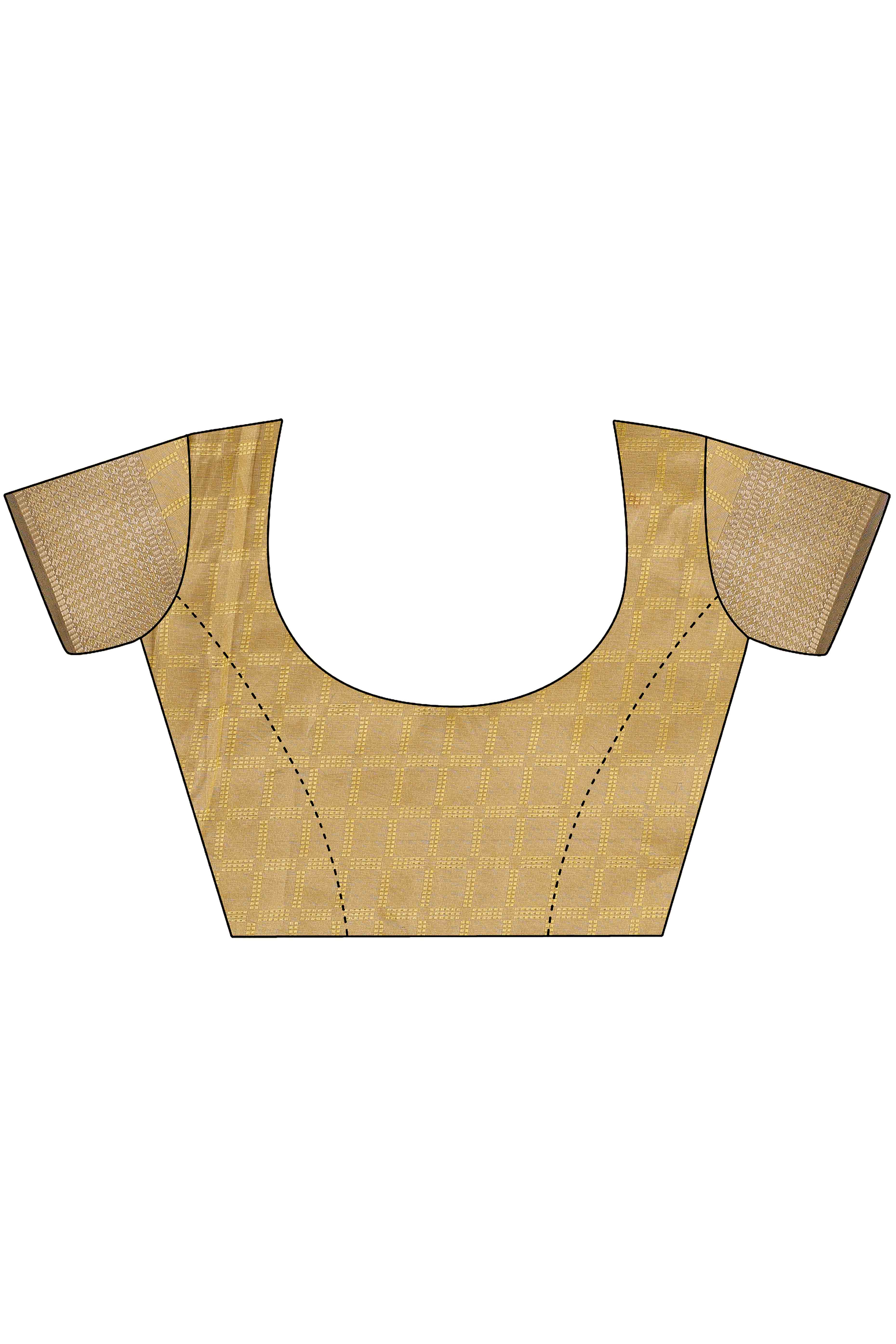 Mustard Organza Saree With Intricate Zari Woven Checks & Tassel Border