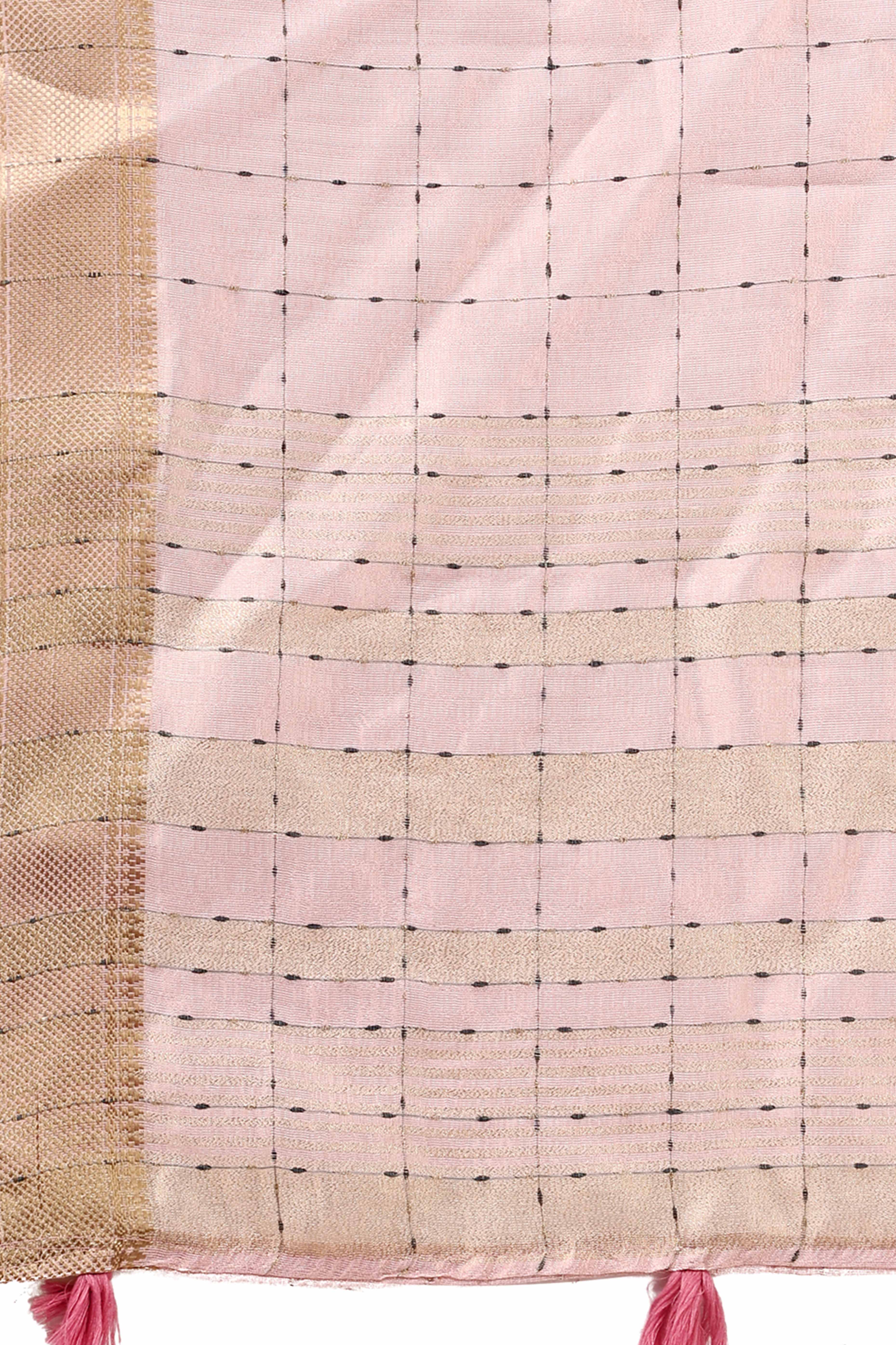 Peach Lightweight Organza Saree with Rich Zari Checks Pattern
