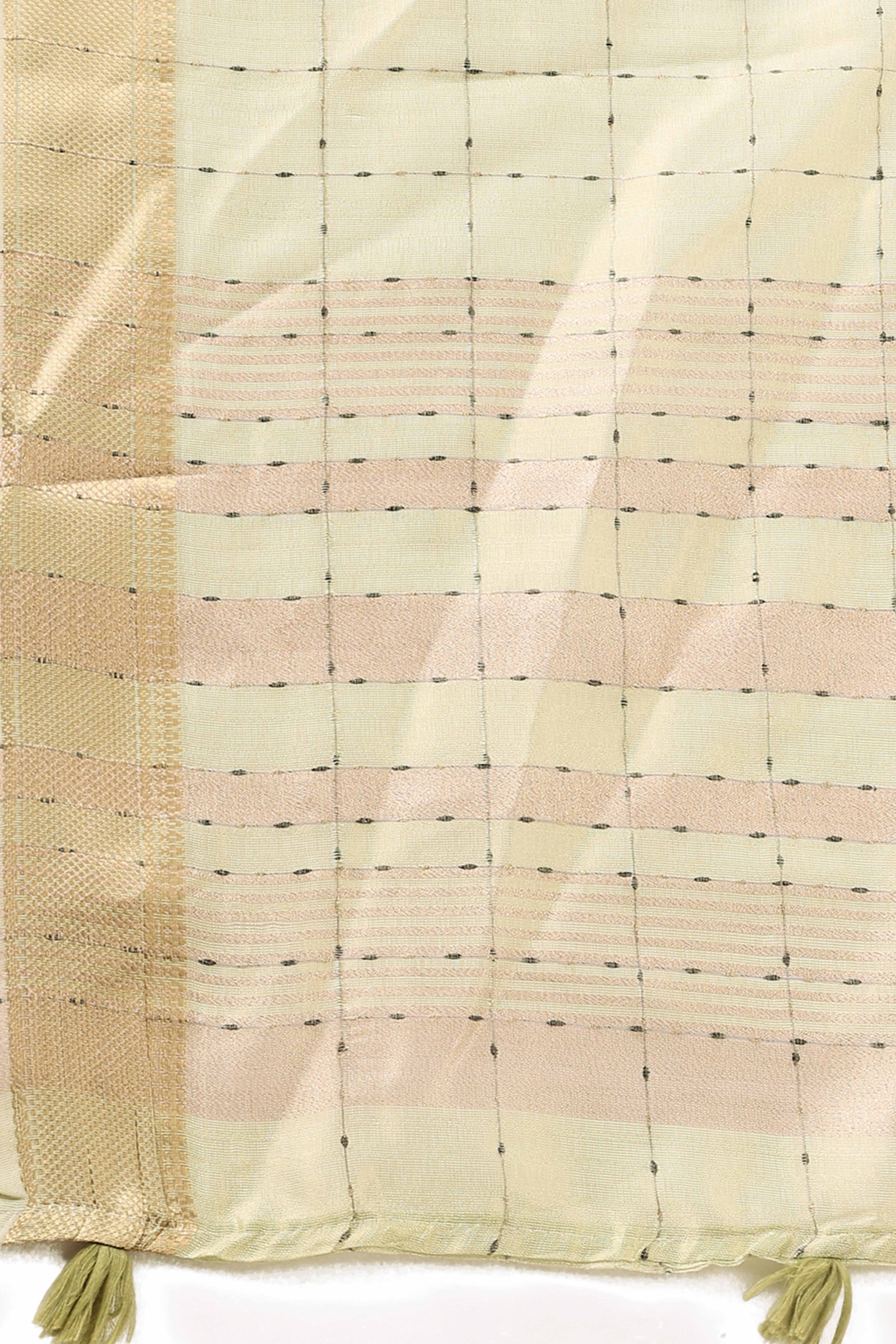 Gold Lightweight Organza Saree with Rich Zari Checks Pattern