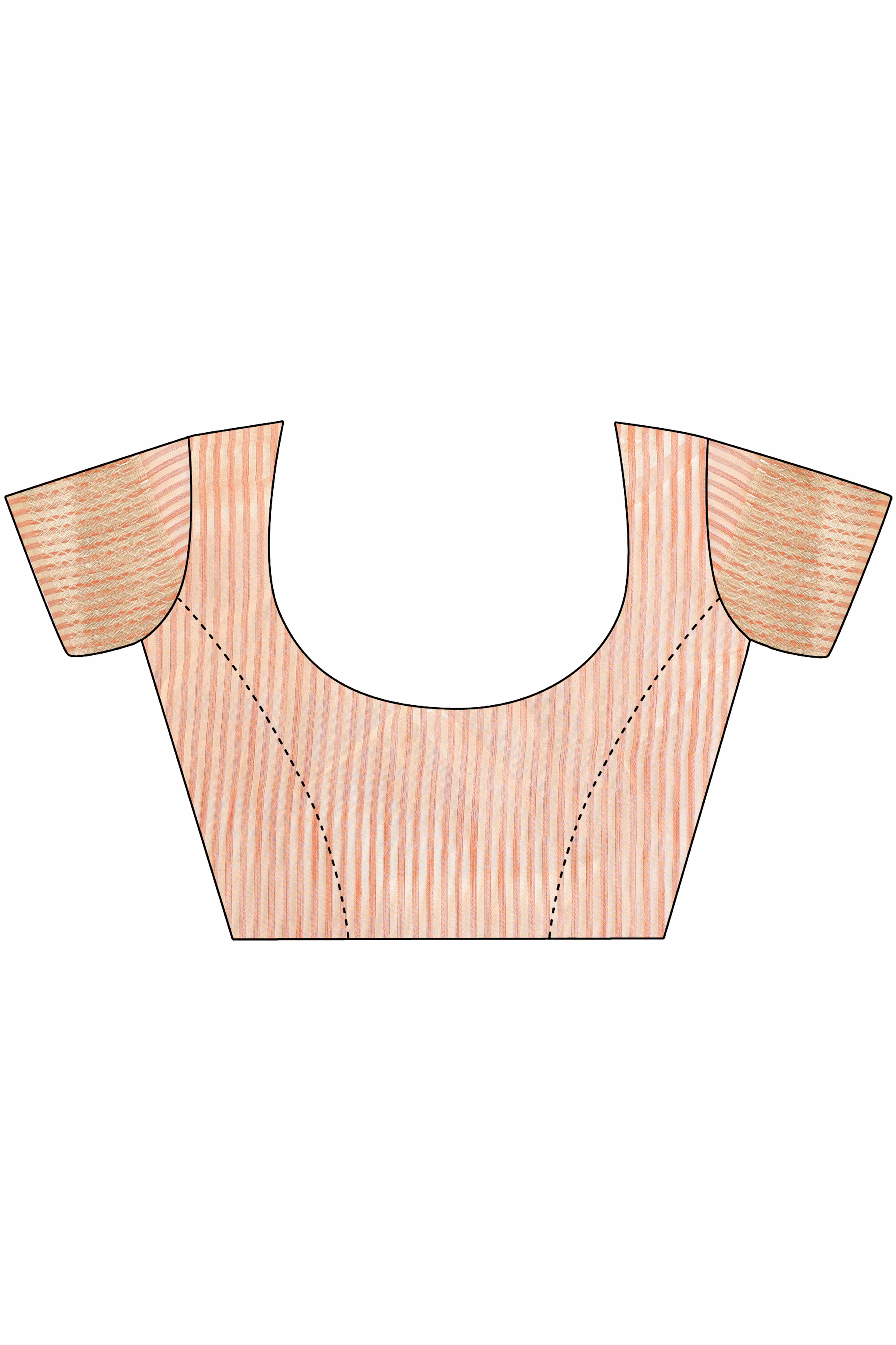 Peach Organza Saree With Zari Woven Stripes & Elegant Tassel Border