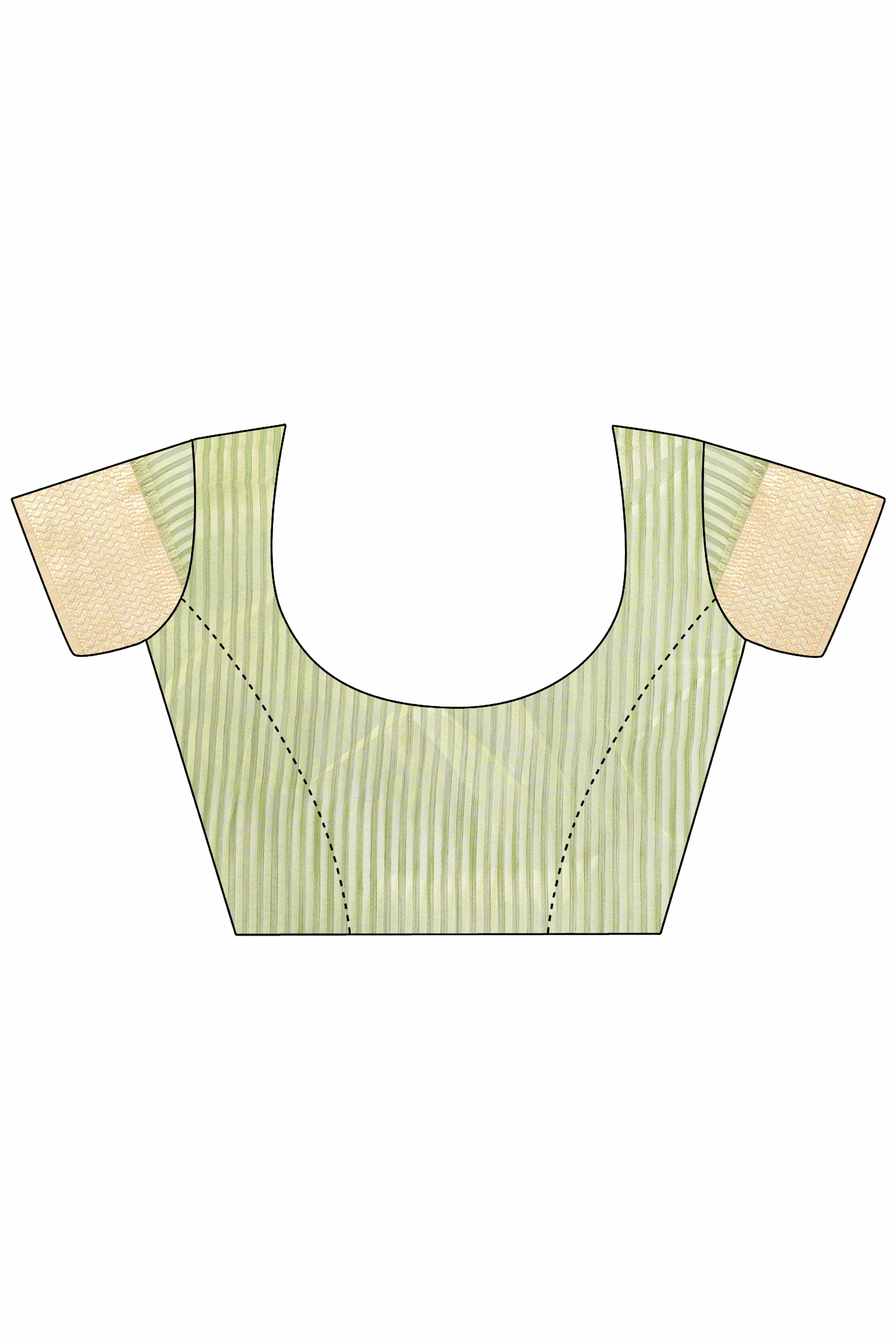 Green Organza Saree With Zari Woven Stripes & Elegant Tassel Border