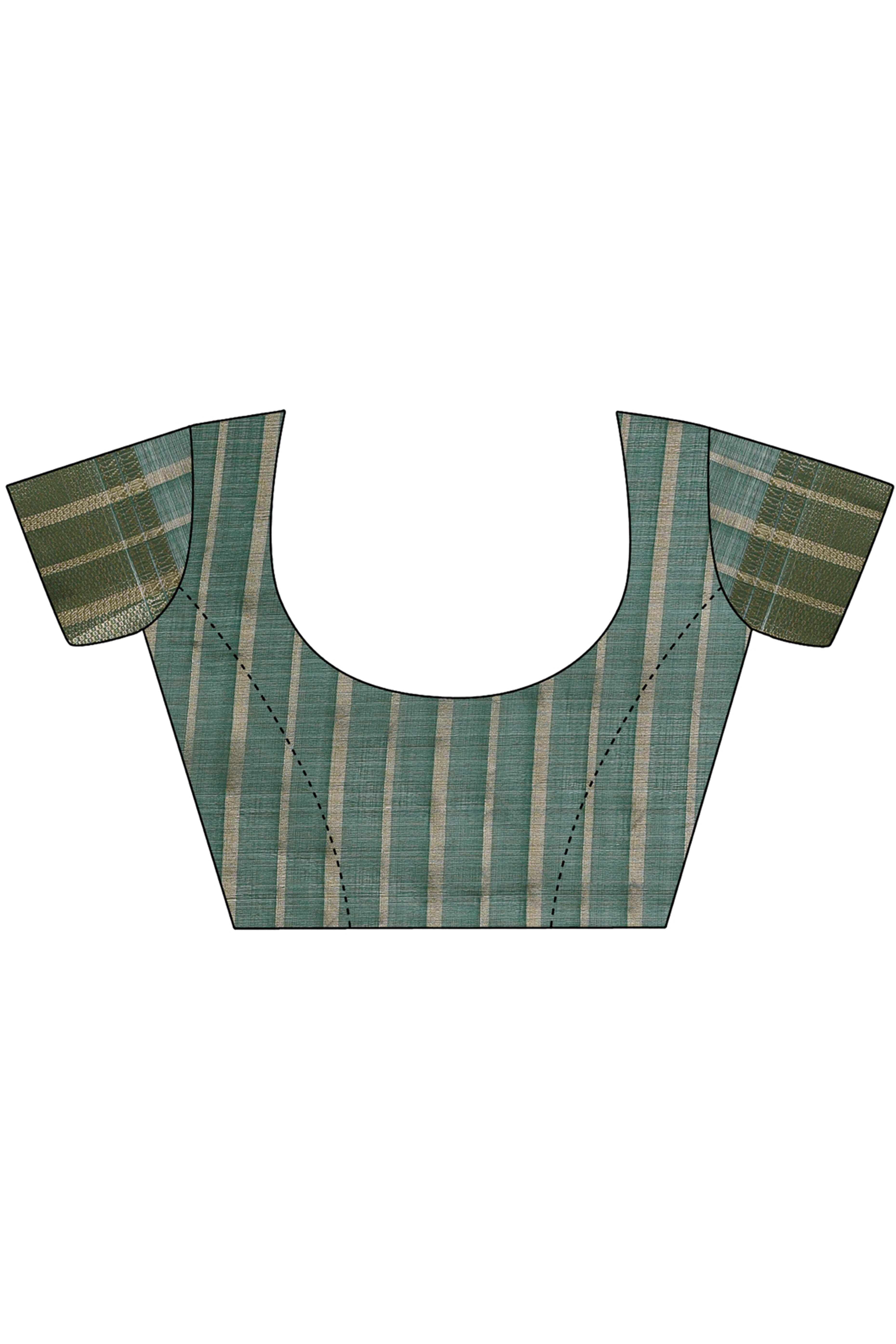 Dark Green Hue Organza Saree with Shimmering Zari Border Weave