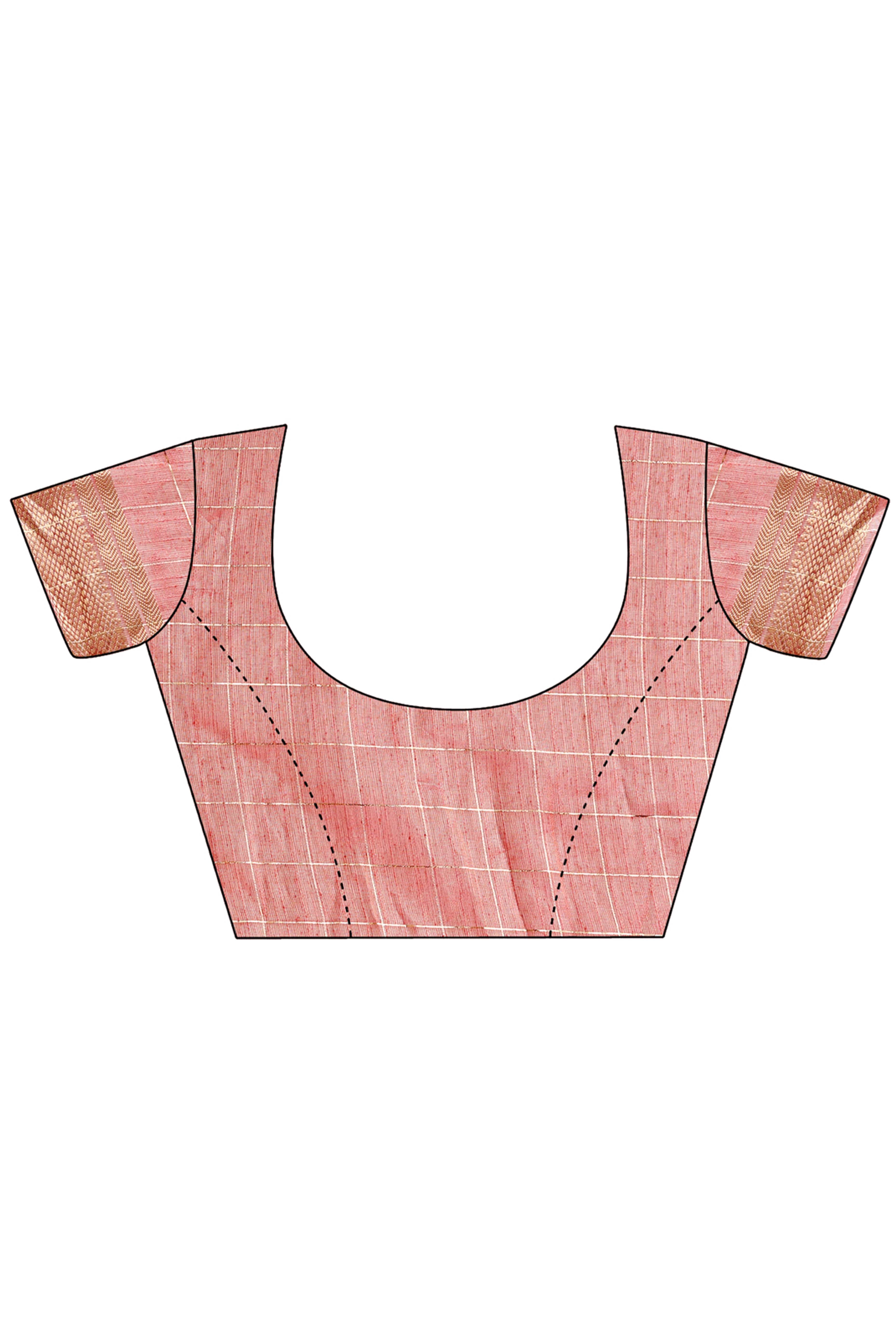 Peach Organza Saree with Checkered Zari Weaving and Tassels