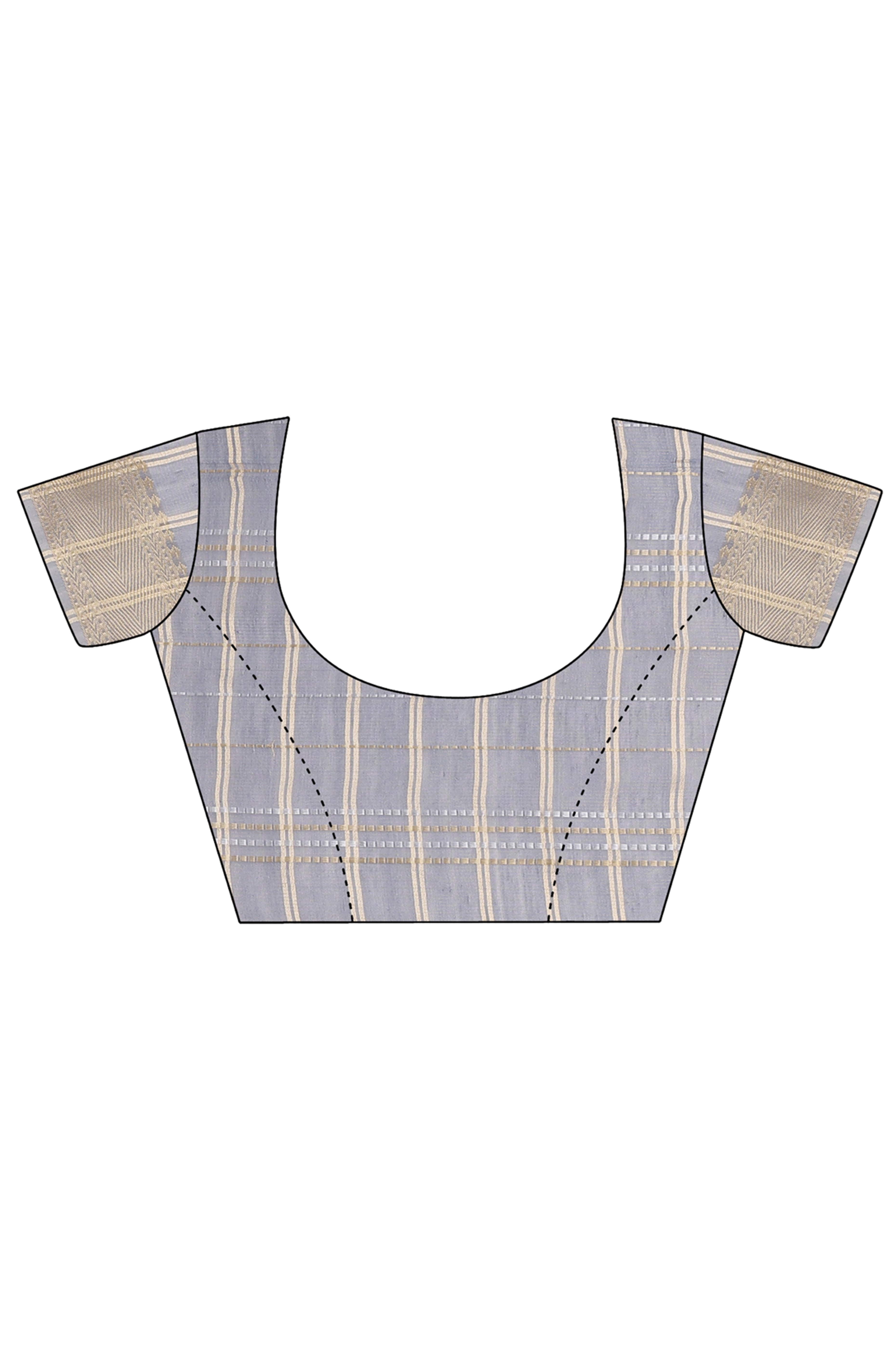 Sky Blue Organza Saree with Checkered Zari Weaving and Tassel Charm