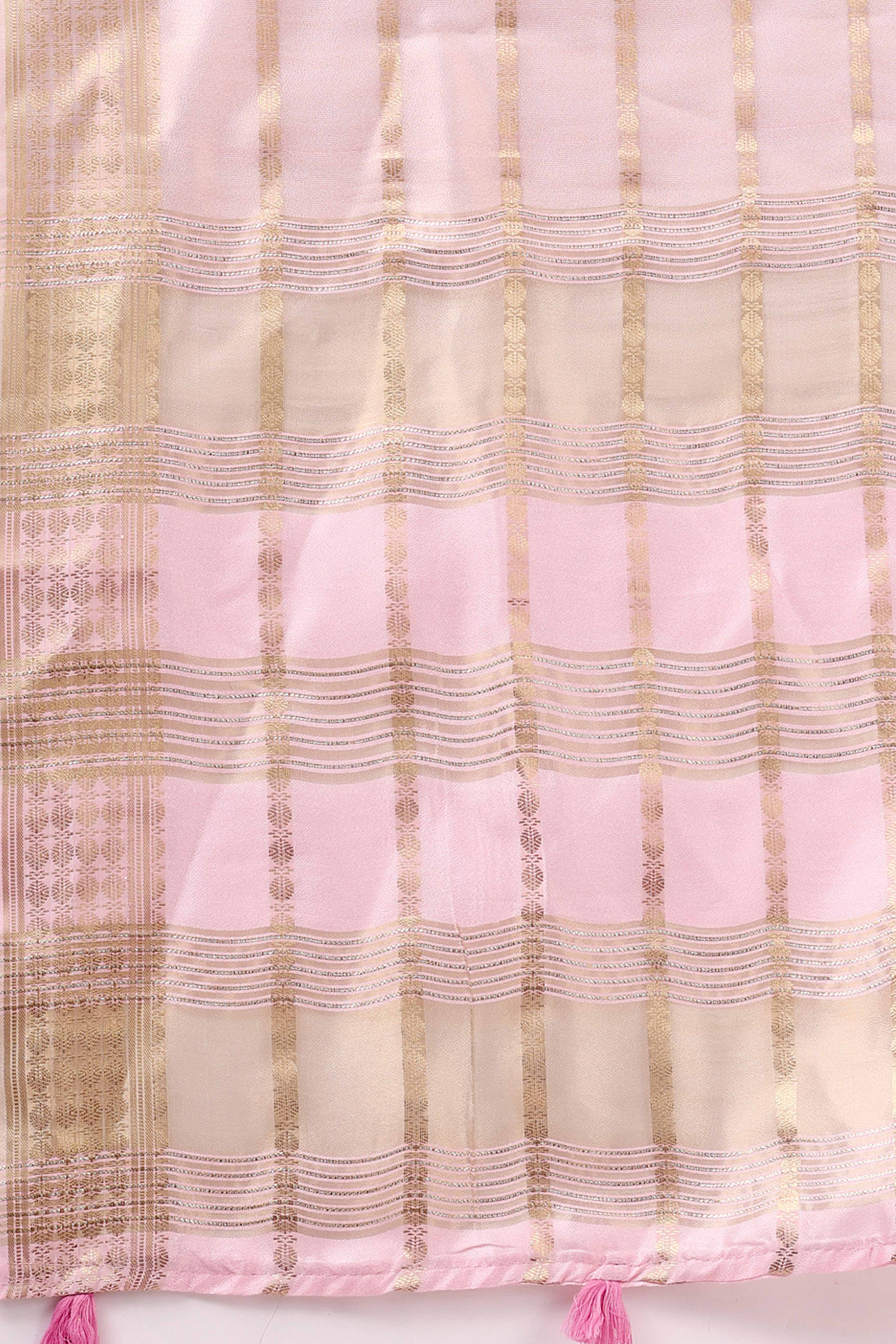 Peach Lightweight Organza Saree with Rich Zari Stripes Pattern