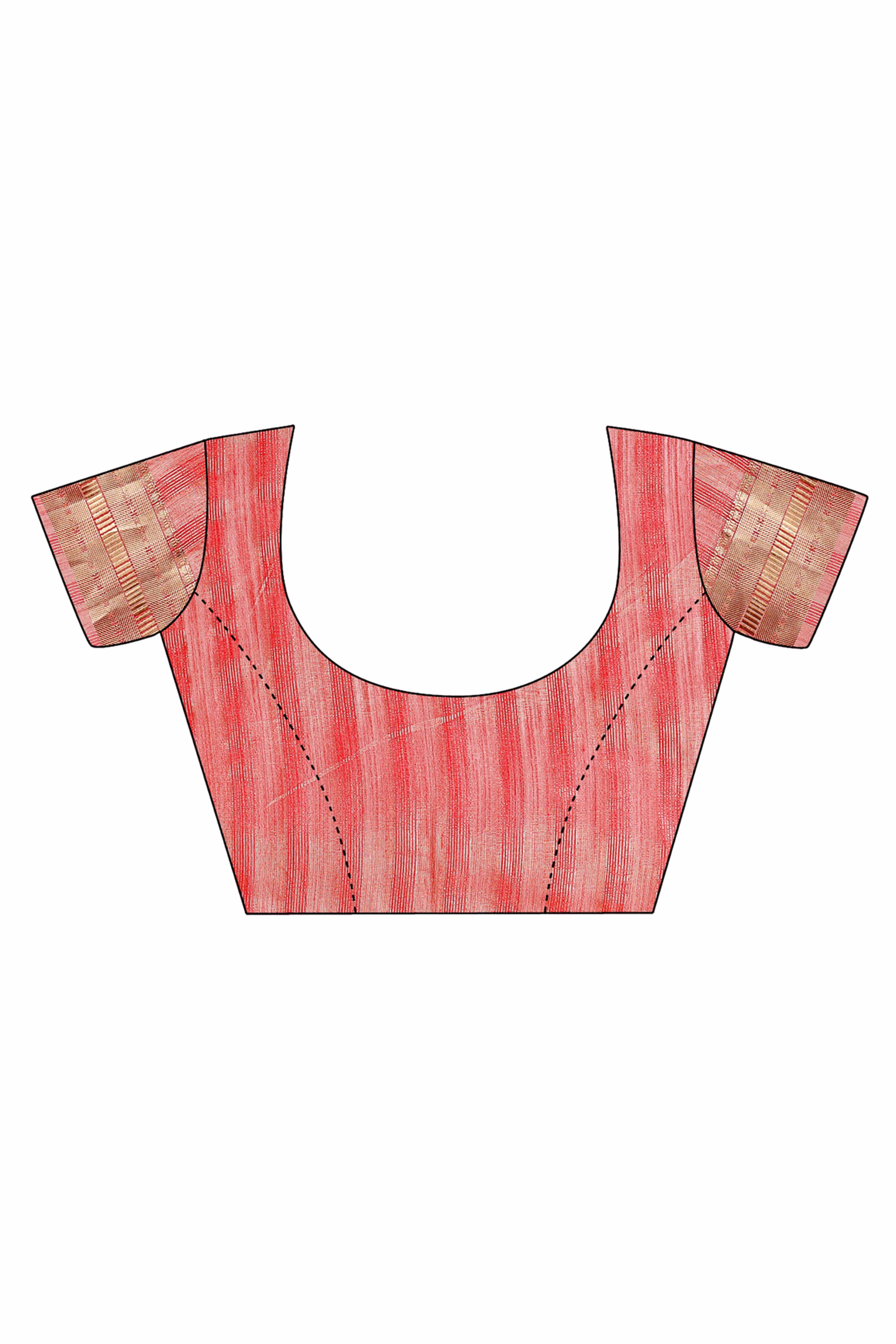 Coral Pink Organza Saree With Intricate Weave & Elegant Tassel Accents