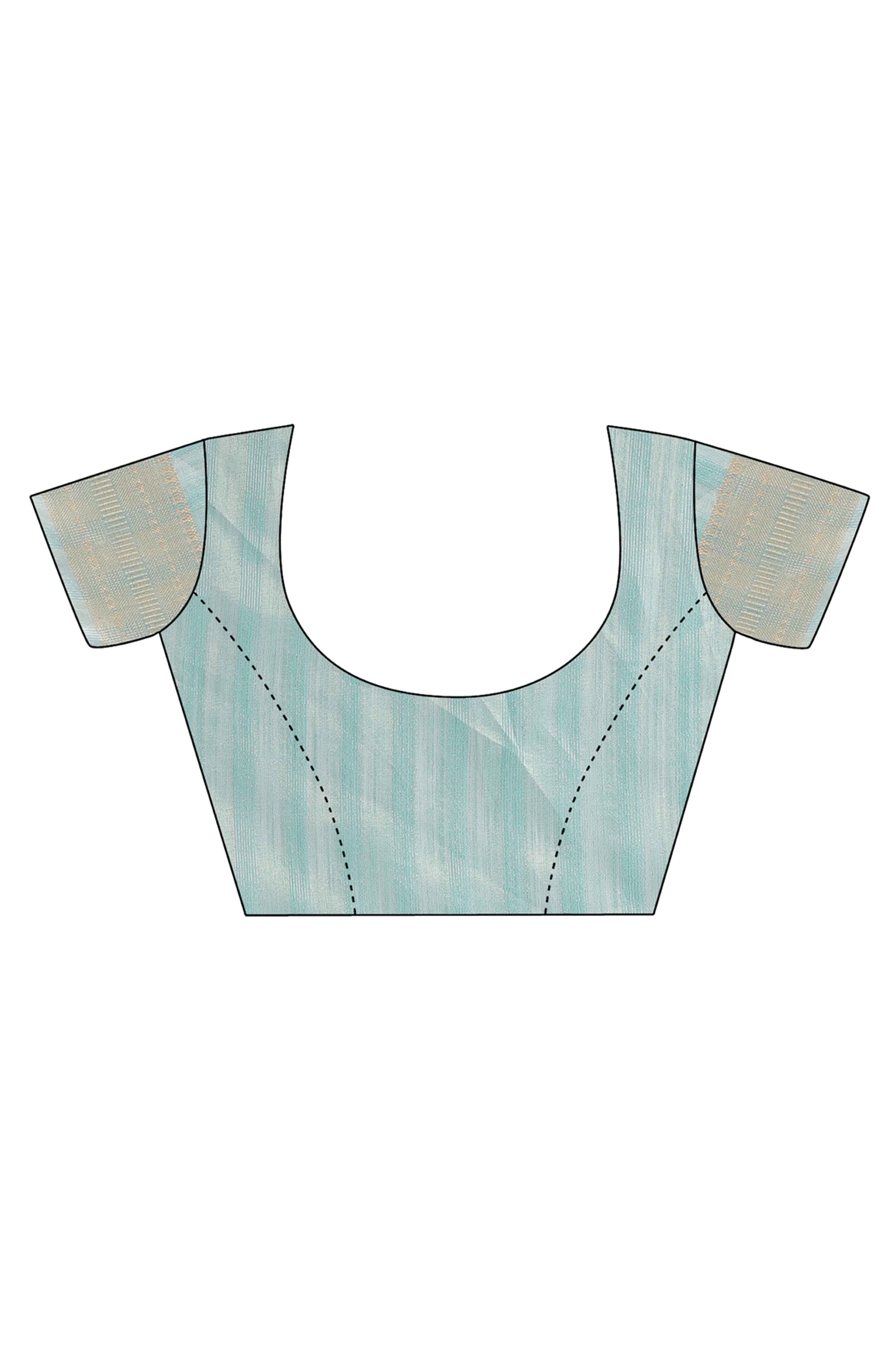 Light Turquoise Organza Saree With Intricate Weave & Elegant Tassel Accents