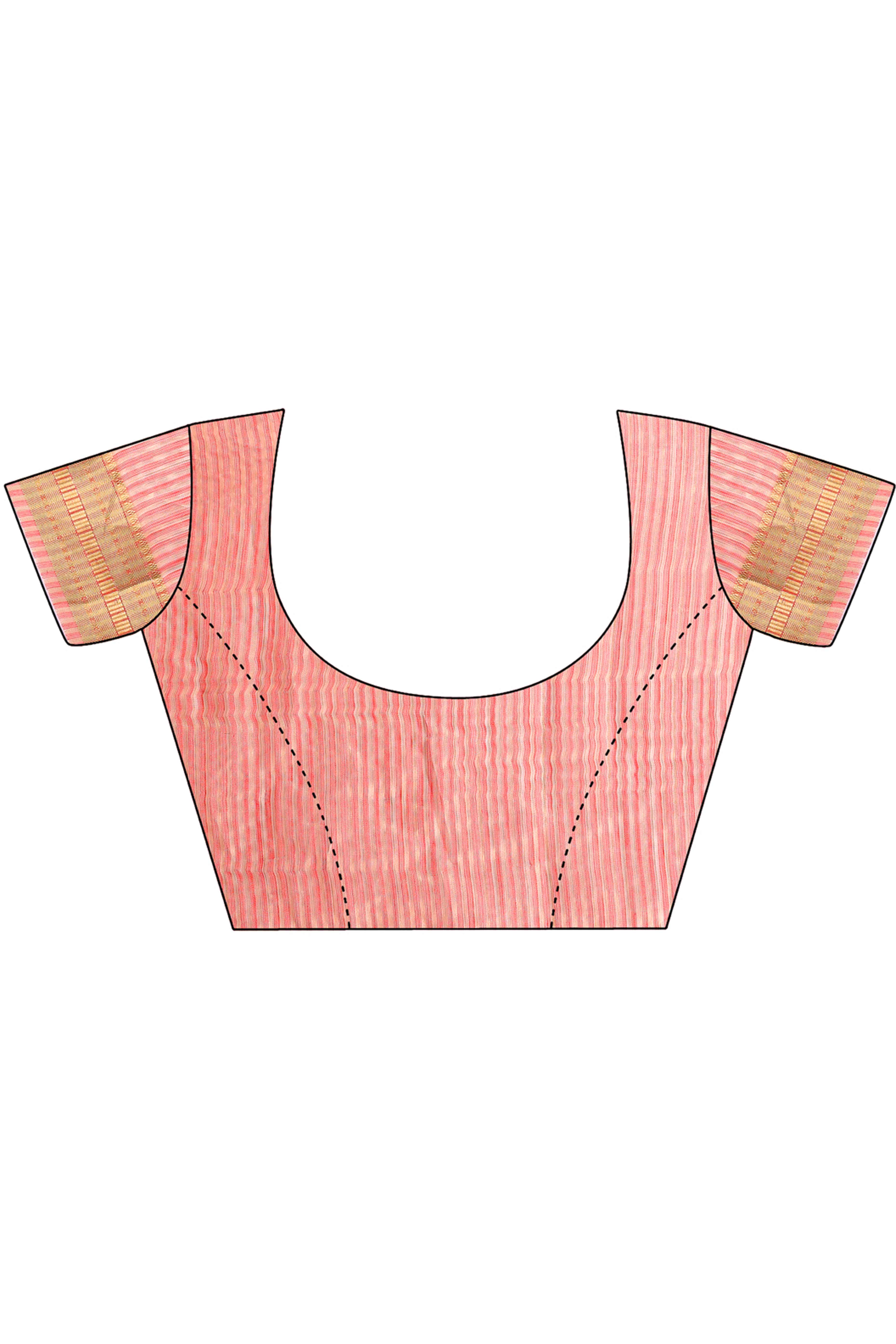 Coral Pink Organza Saree Adorned With Zari Weave & Tassel Edges