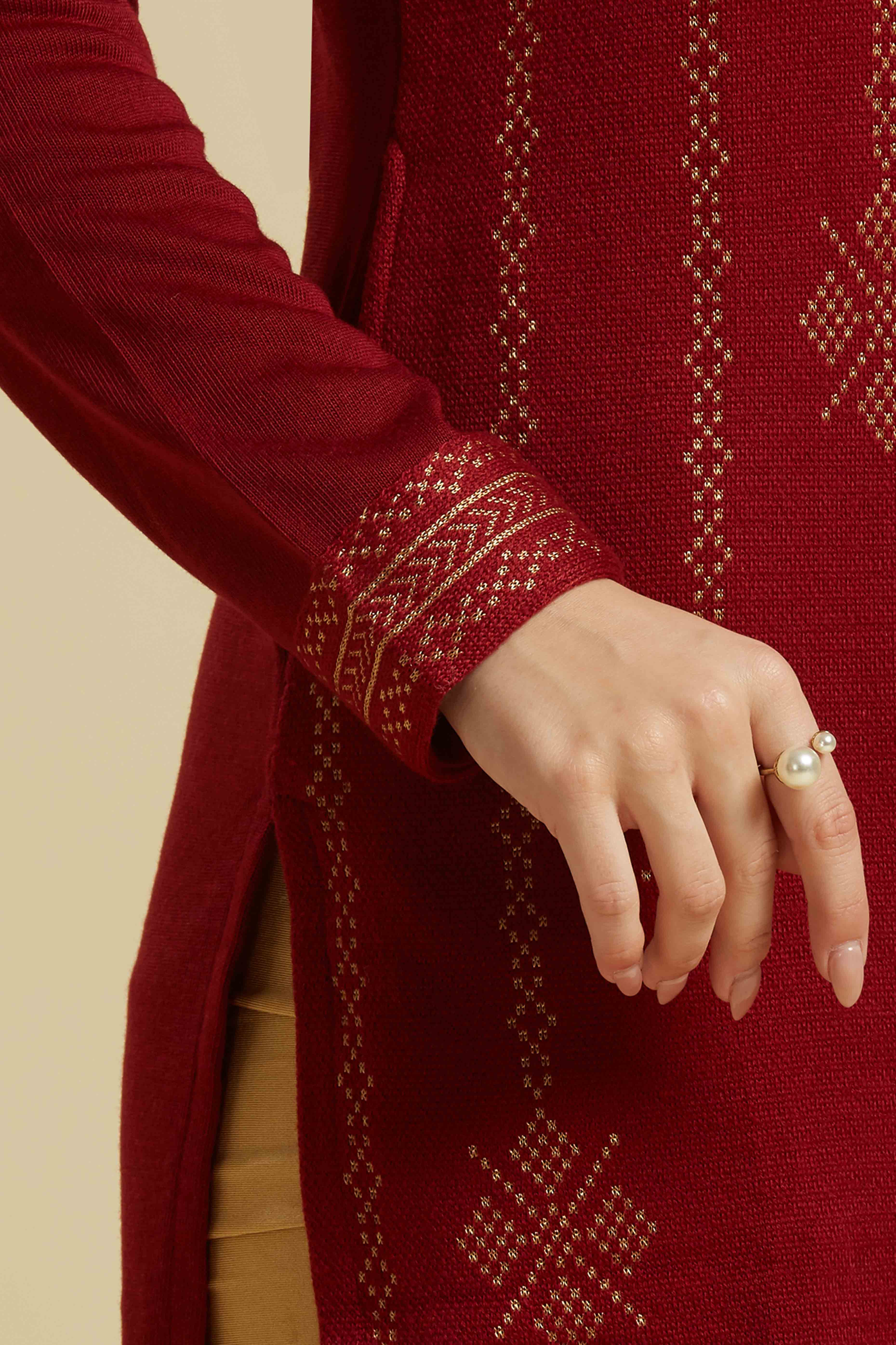 Maroon Woolen Straight Kurti