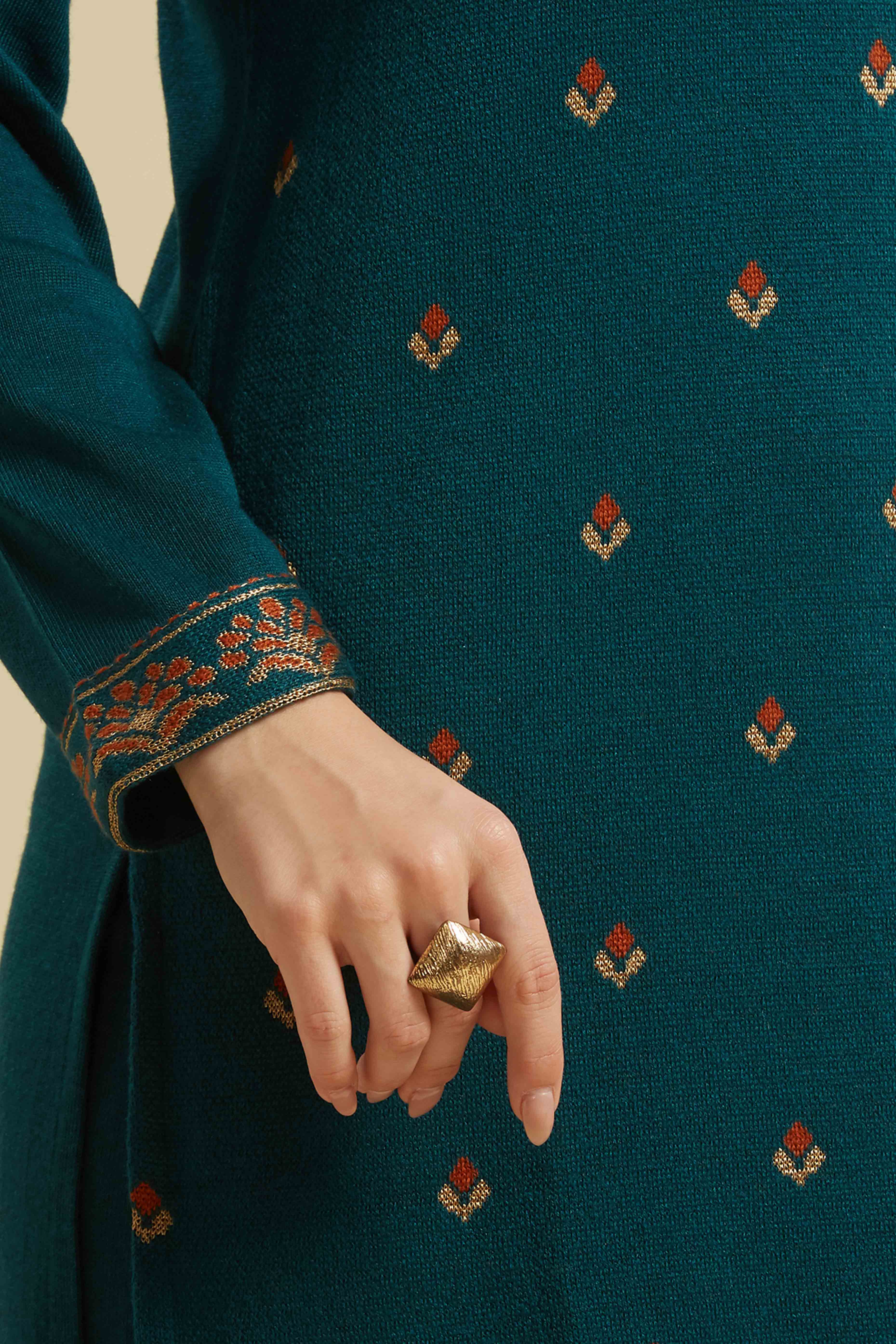 Dark Teal Woolen Straight Kurti