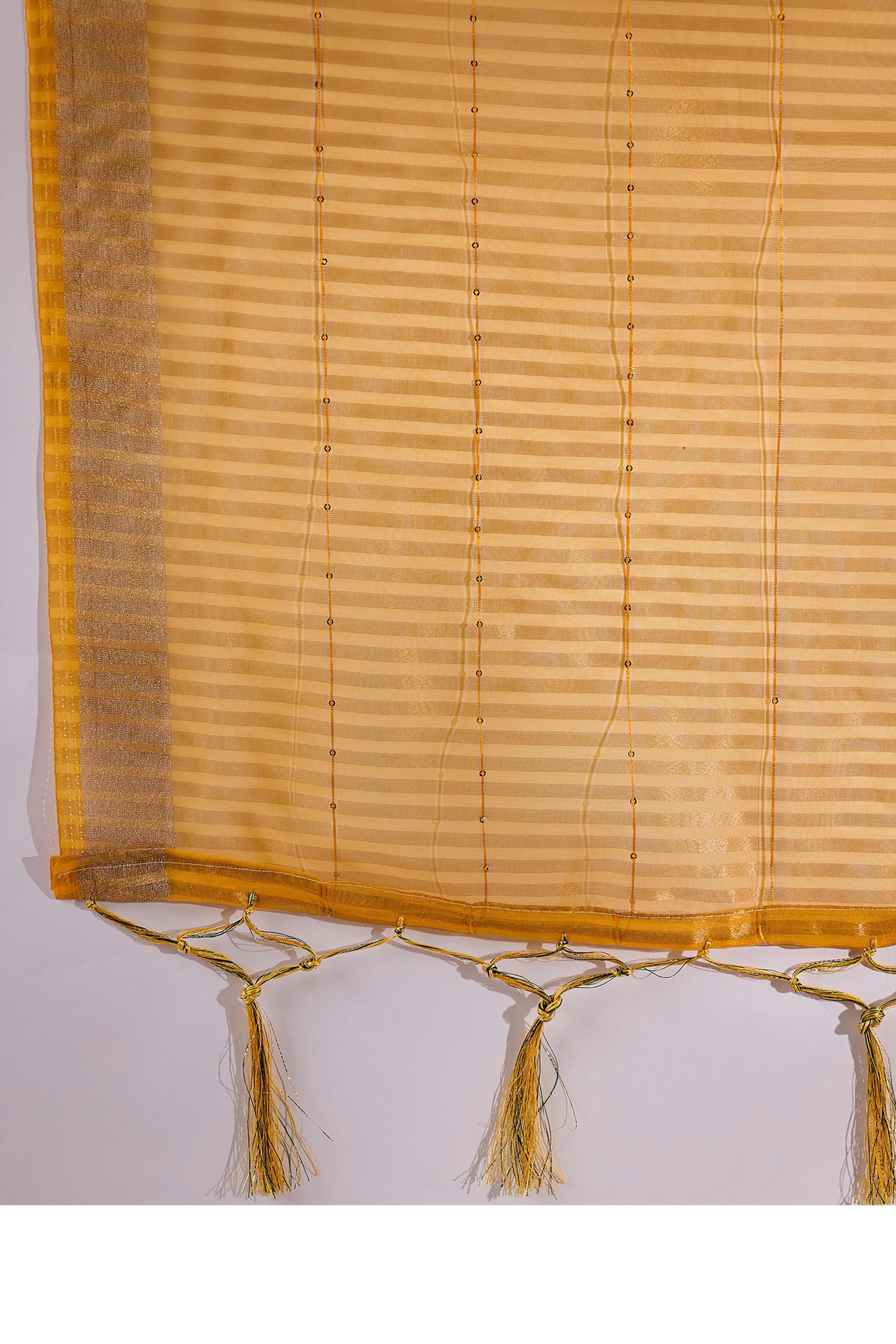 Yellow Organza Silk Saree Featuring Shimmering Sequins Embroidery & Elegant Tasselled Pallu