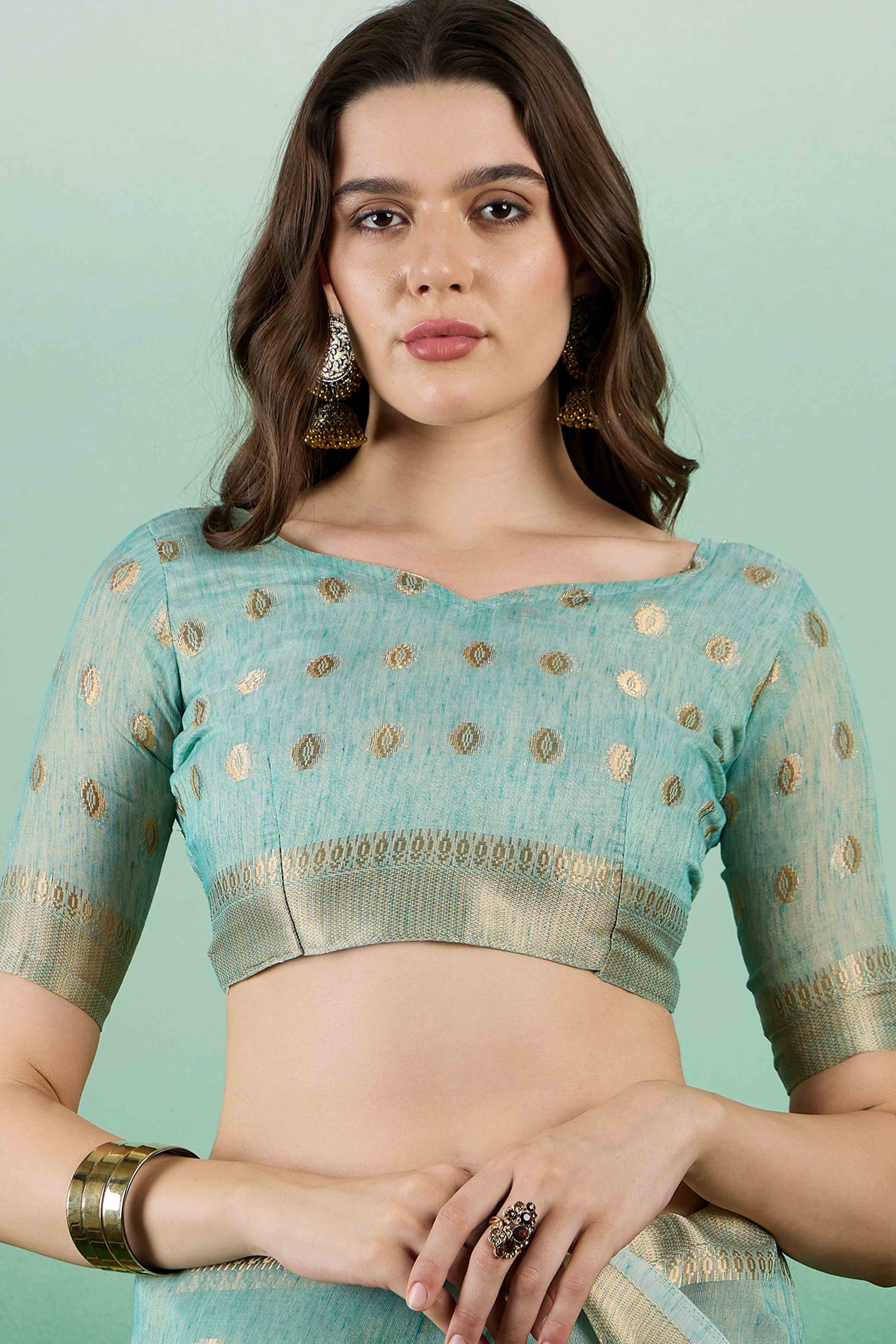 Blue Khadi Organza Saree Embellished With Traditional Zari Work & Tassels