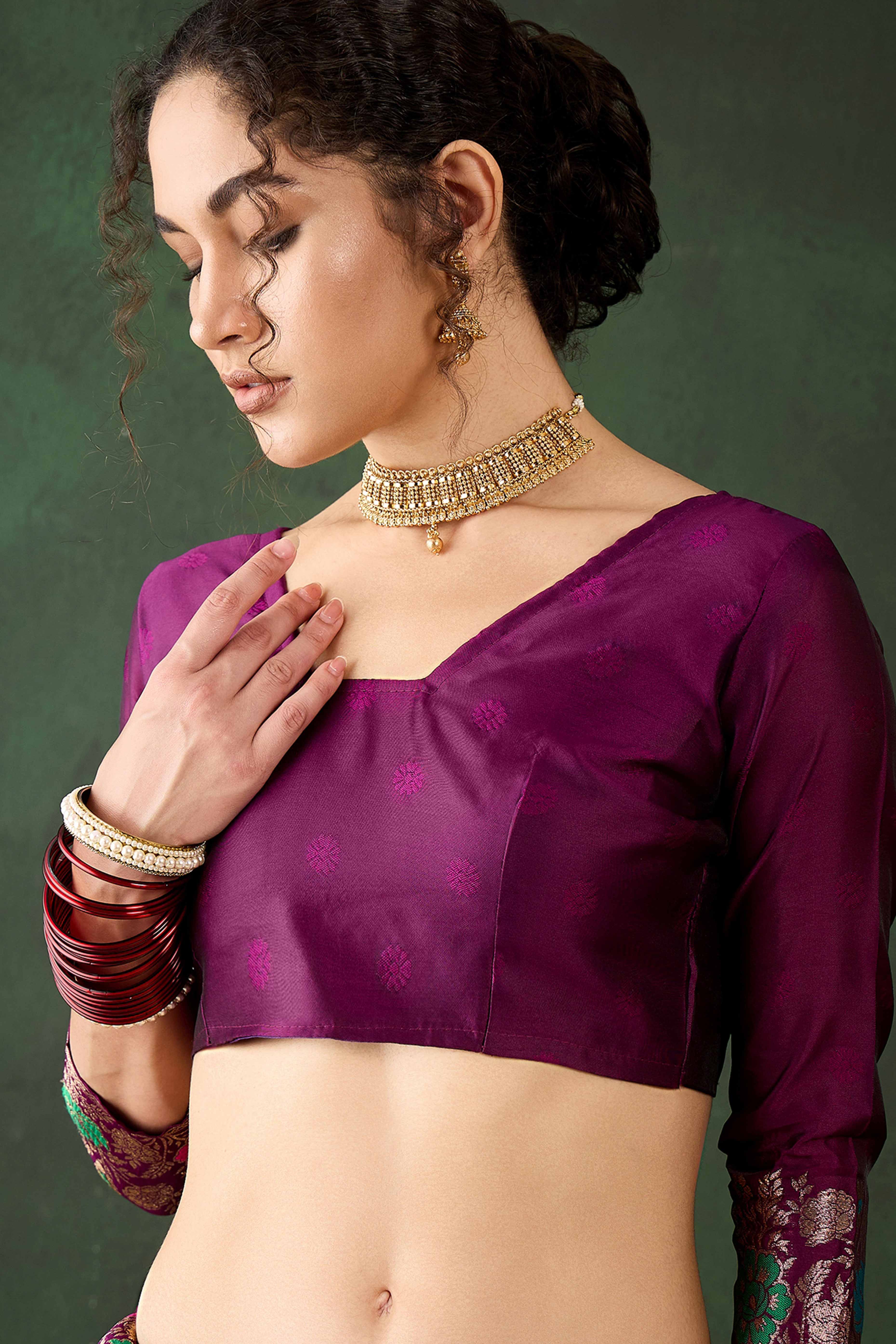 Purple Saree In Poly Silk Blend Featuring Floral Zari Weaving & Tassel Accents