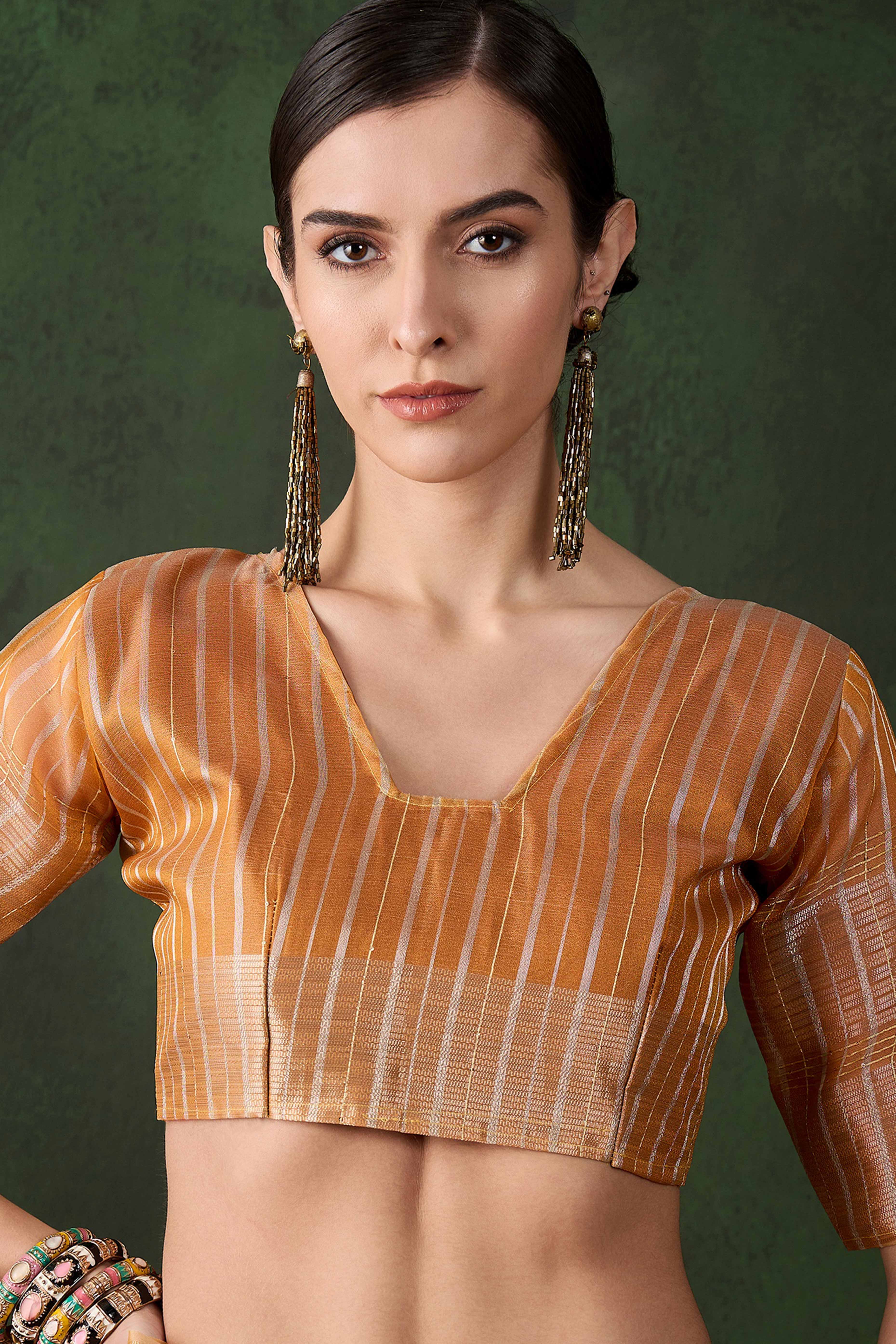 Orange Woven Khadi Organza Saree Embellished With Shimmering Sequins Work