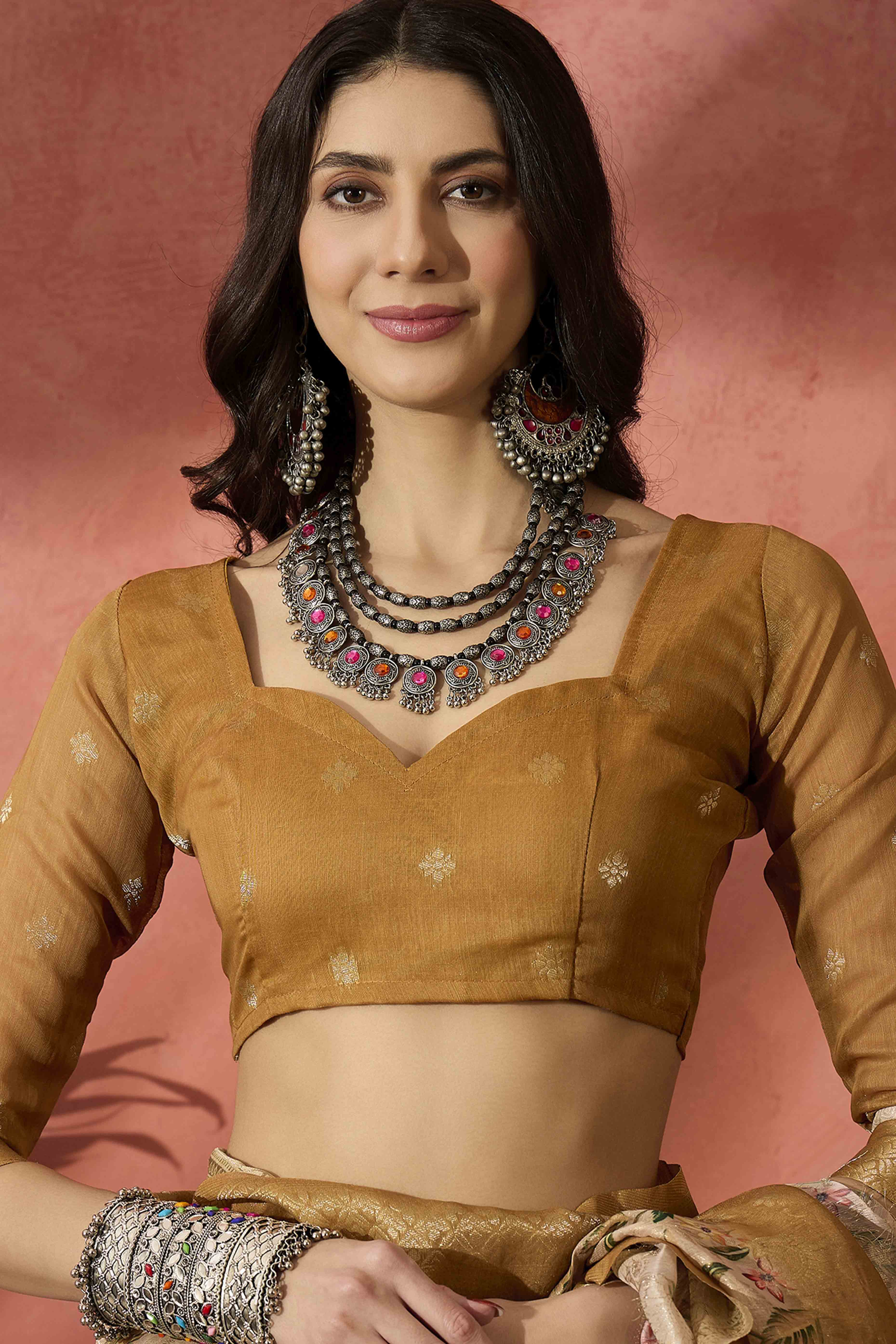 Cream Saree In Poly Cotton Featuring Intricate Floral Zari Weaving & Tassel Accents