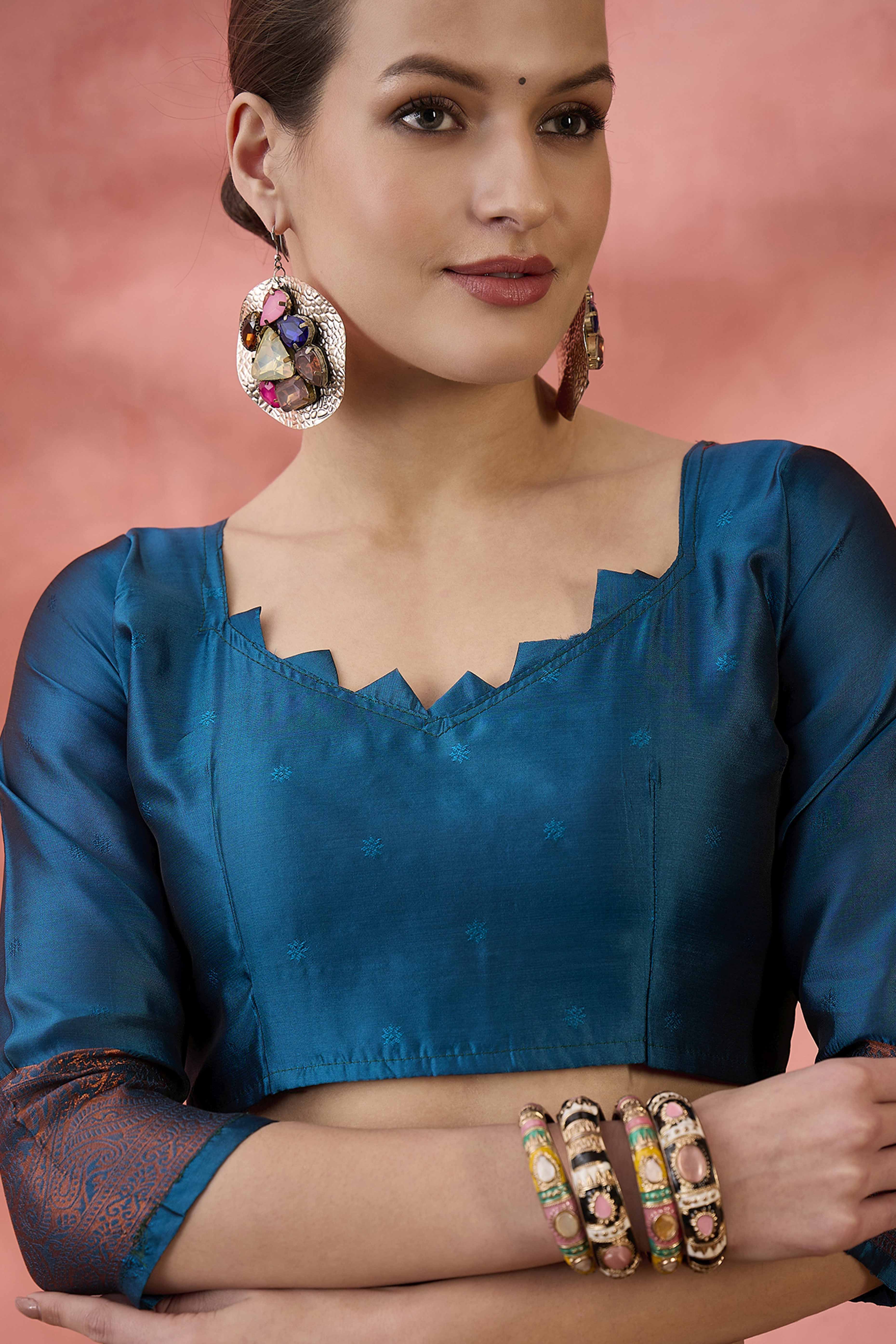 Blue Woven Poly Silk Blend Saree Featuring Floral & Paisley Motifs With Tassel Accents