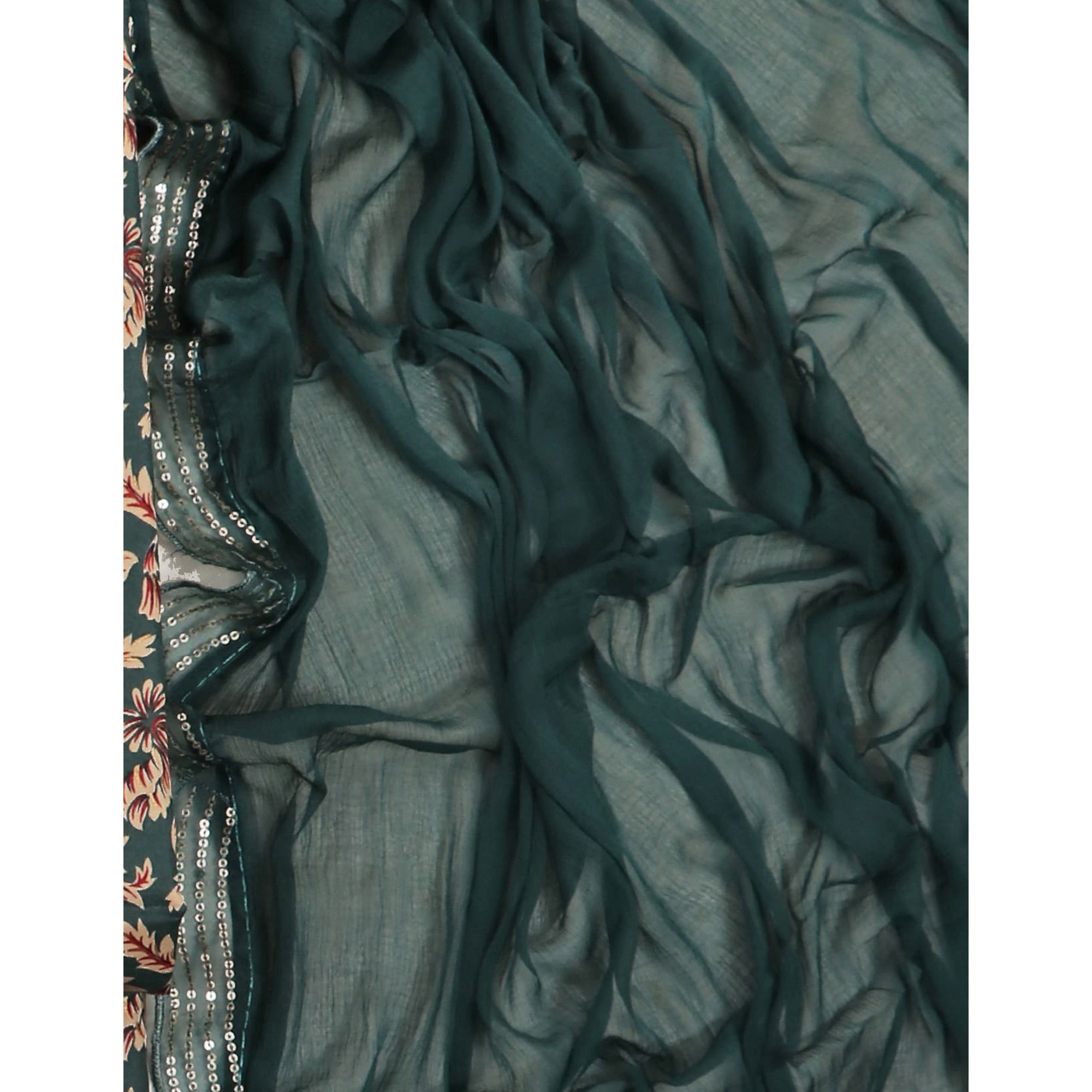Teal Floral Foil Printed Cotton Blend Dress Material