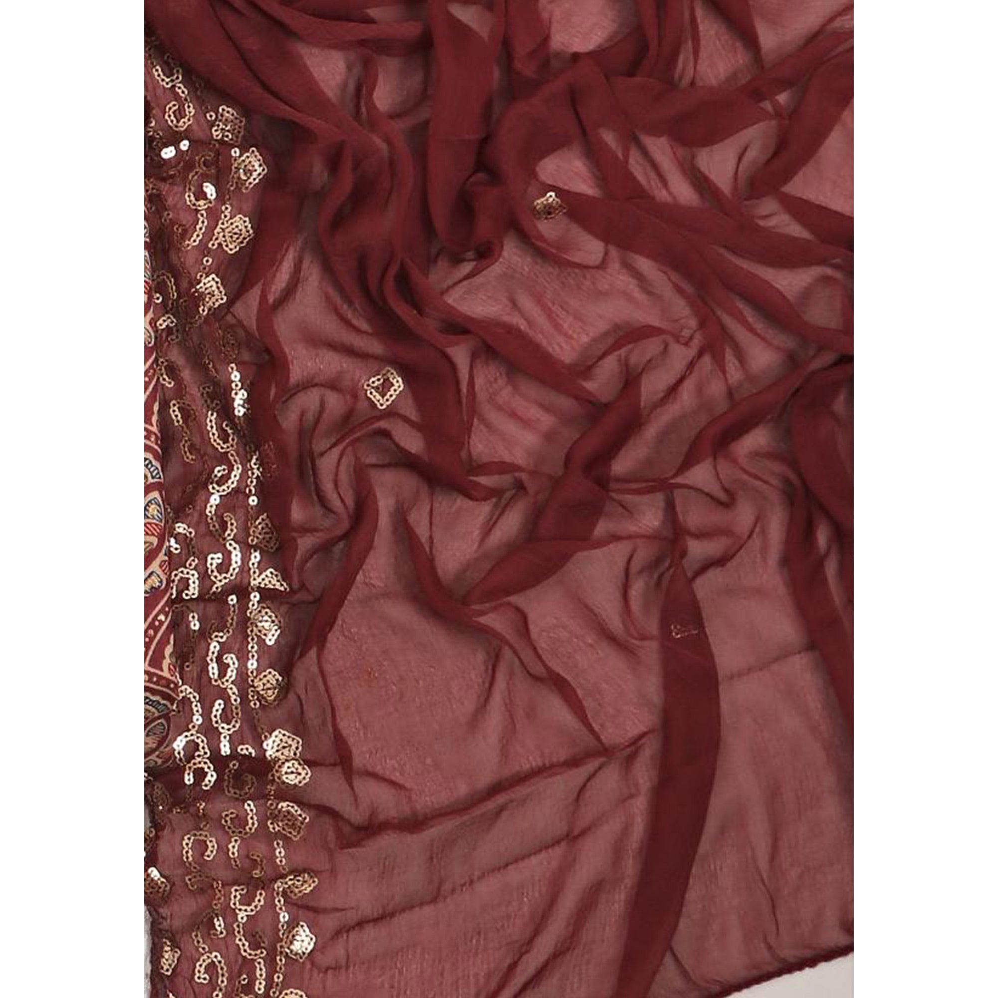 Wine Floral Foil Printed Cotton Blend Dress Material