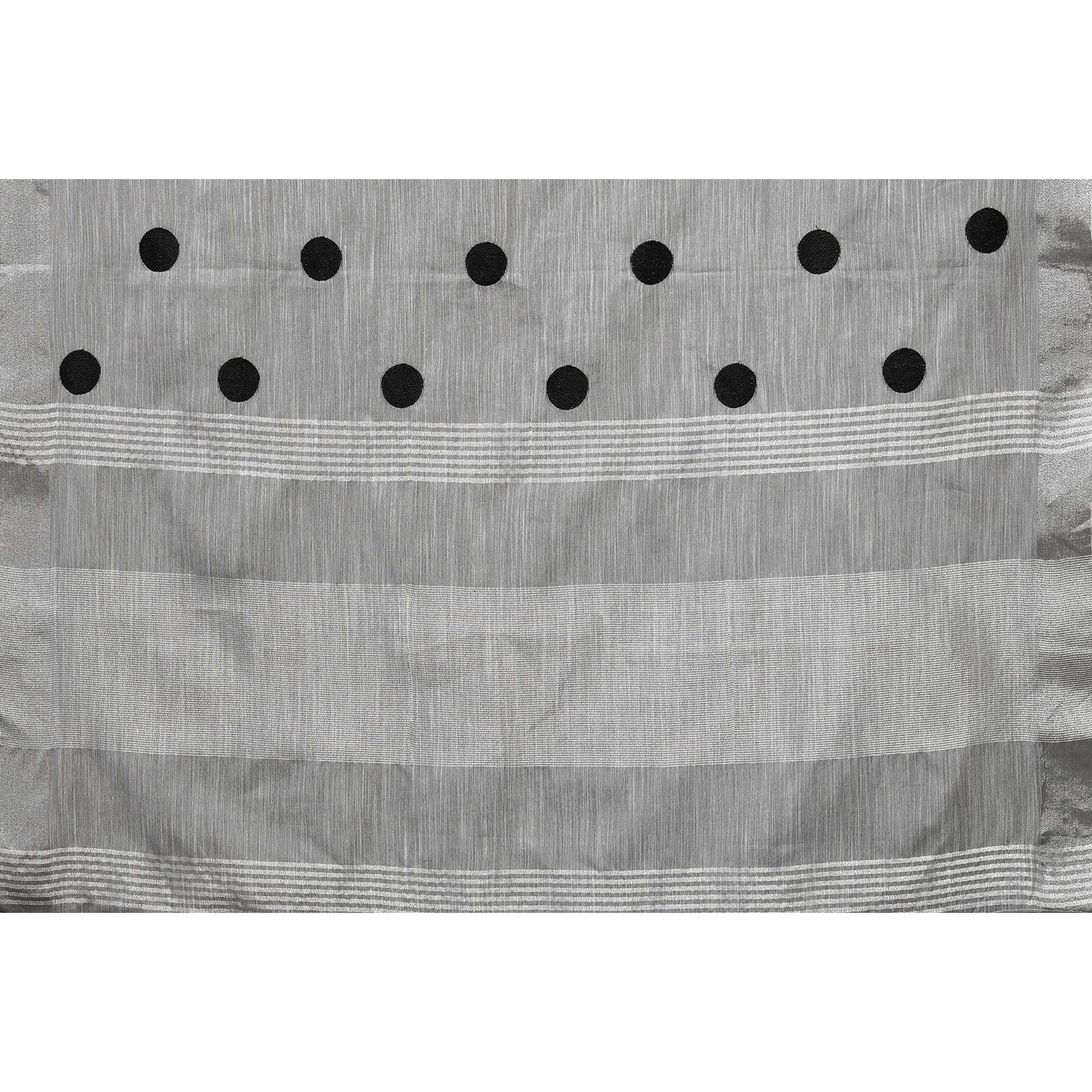 Grey Embroidered Linen Cotton Saree With Zari Border