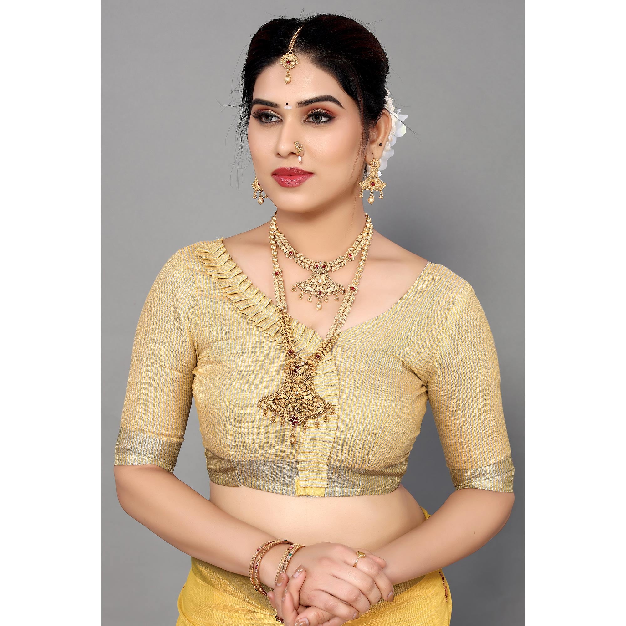 Yellow Embroidered Cotton Silk Saree With Tassels