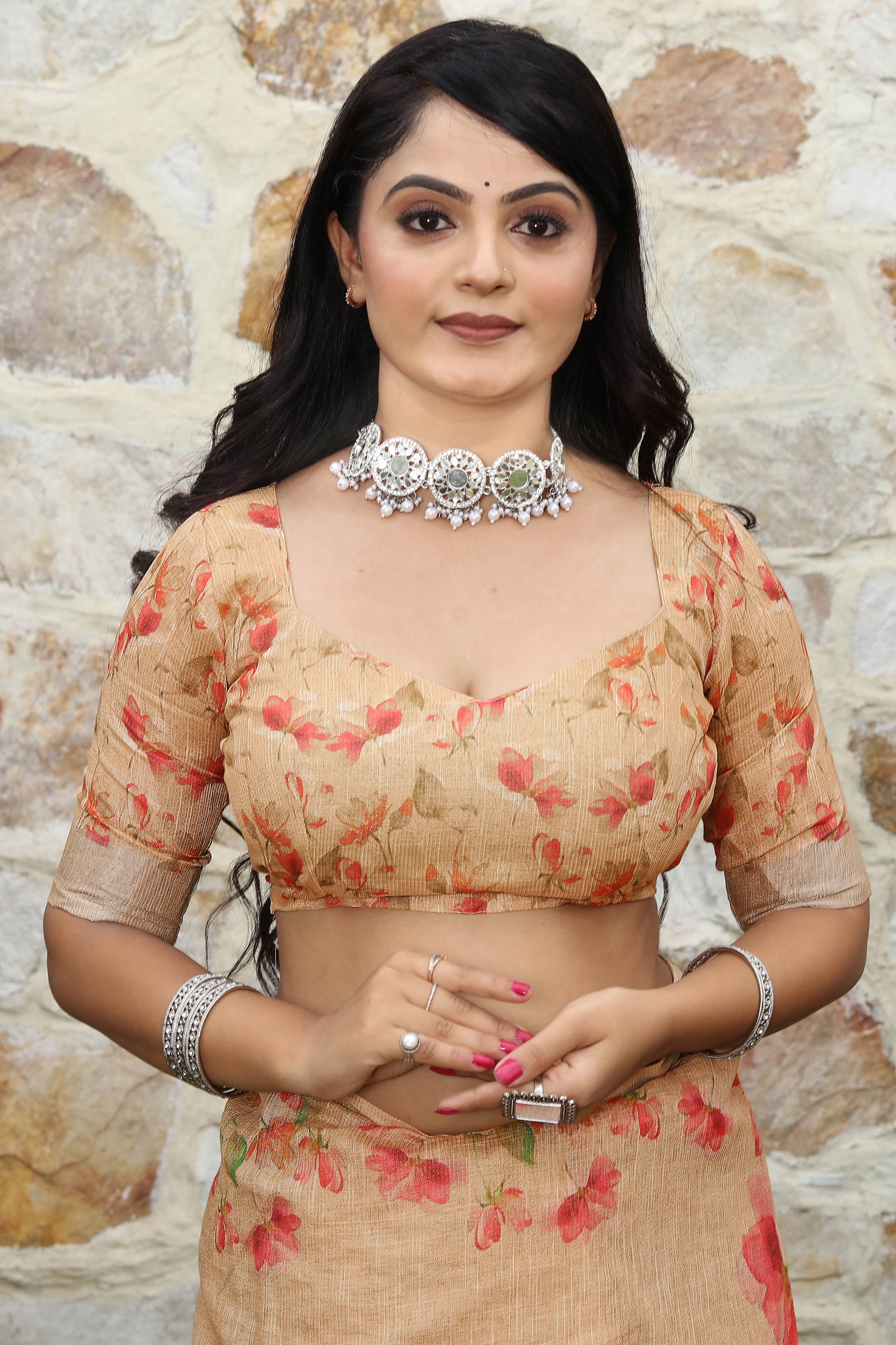 Beautiful Light Peach Tissue Handloom Saree with Digital Floral Embellishments