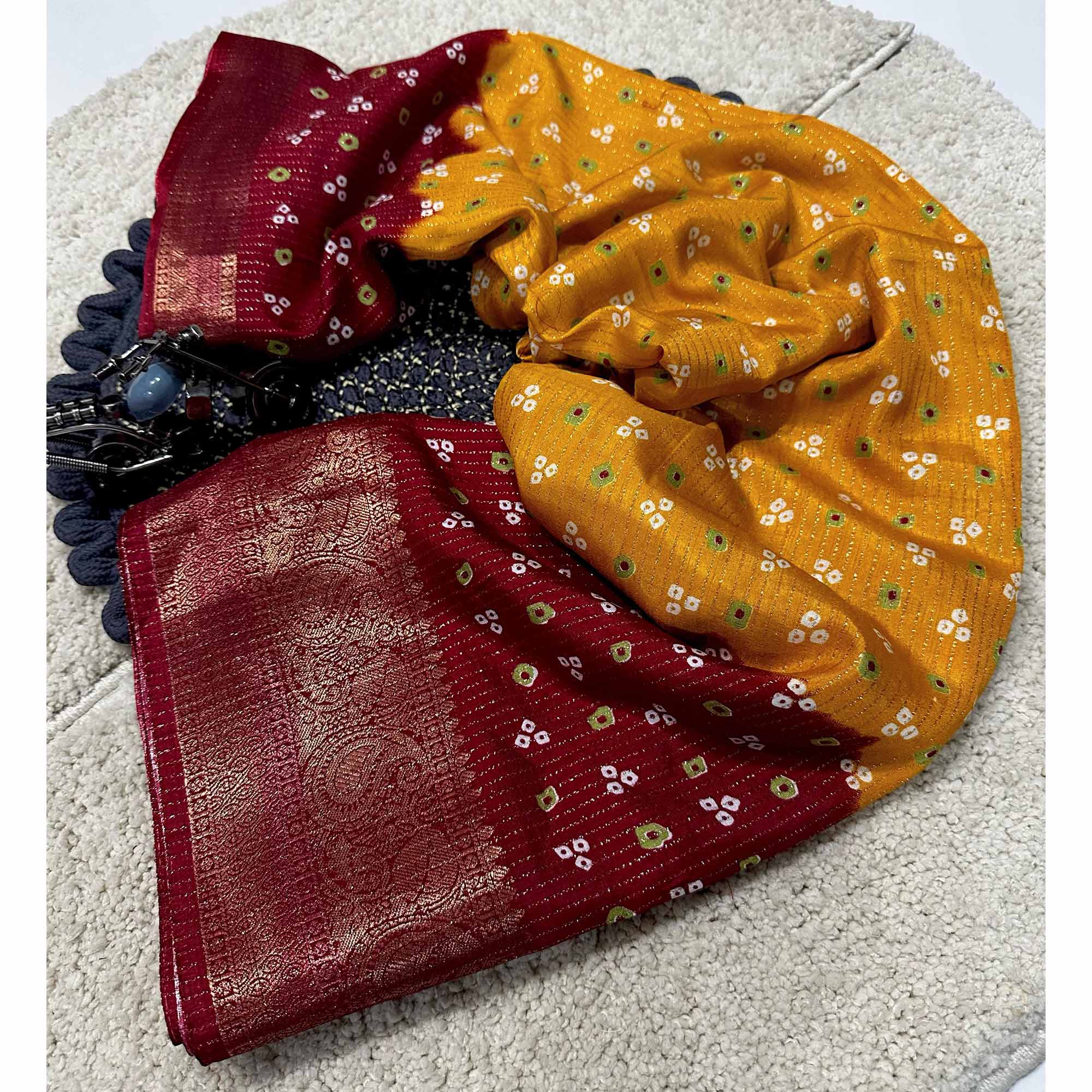 Mustard Saree in Dola Silk with All-Over Bandhani Print and Zari Highlights
