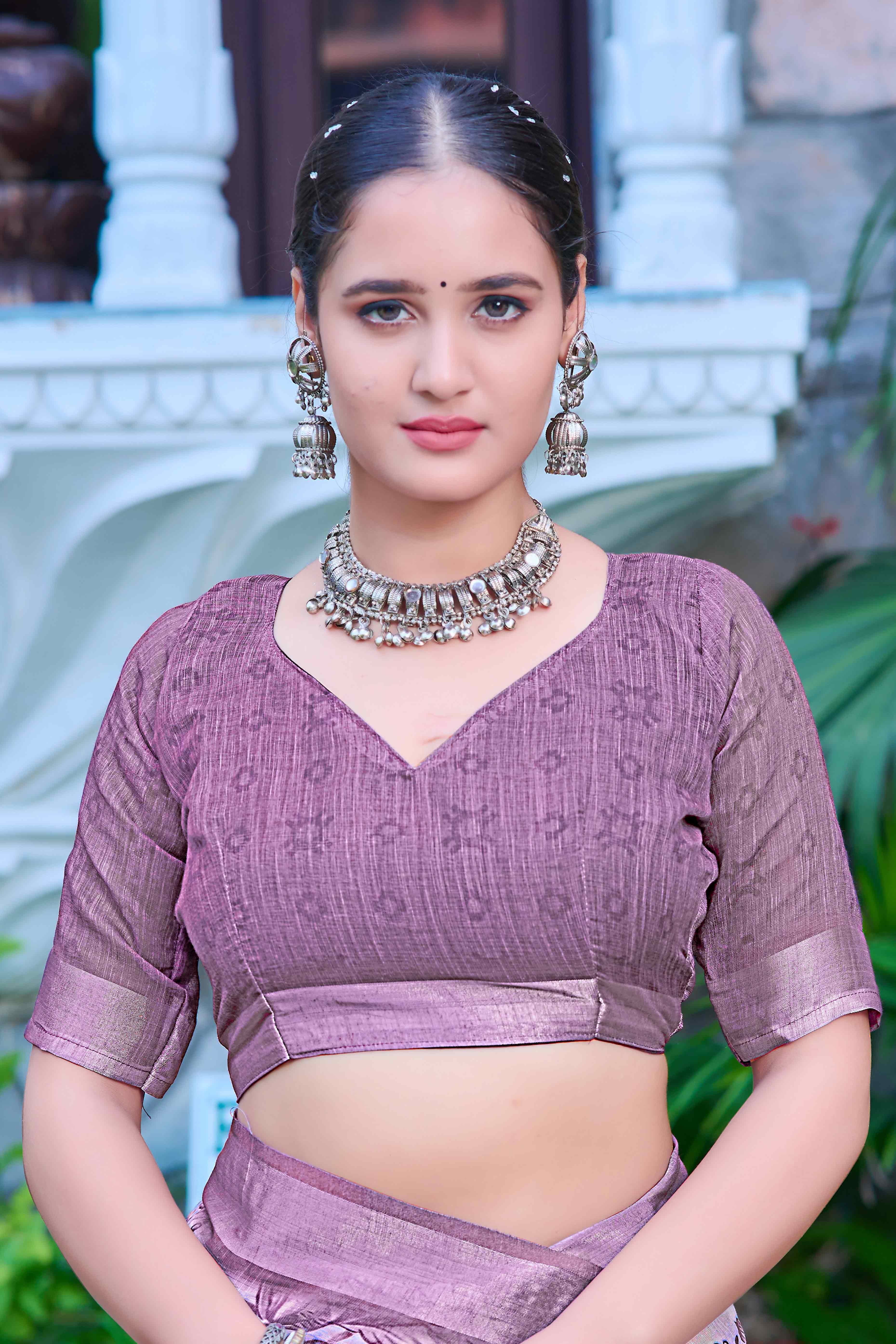 White Floral Printed Linen Saree