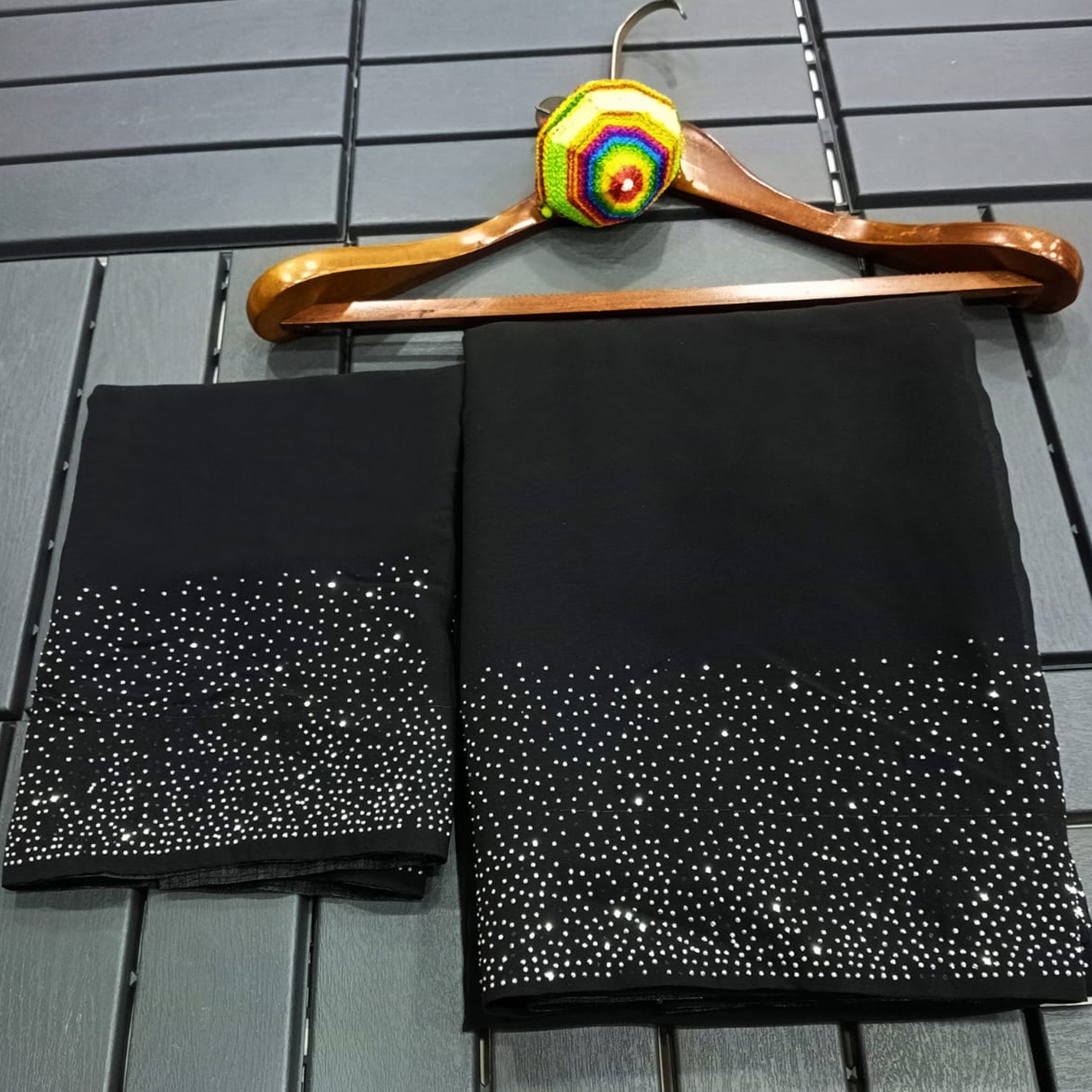 Black Swarovski Border Work Georgette Saree