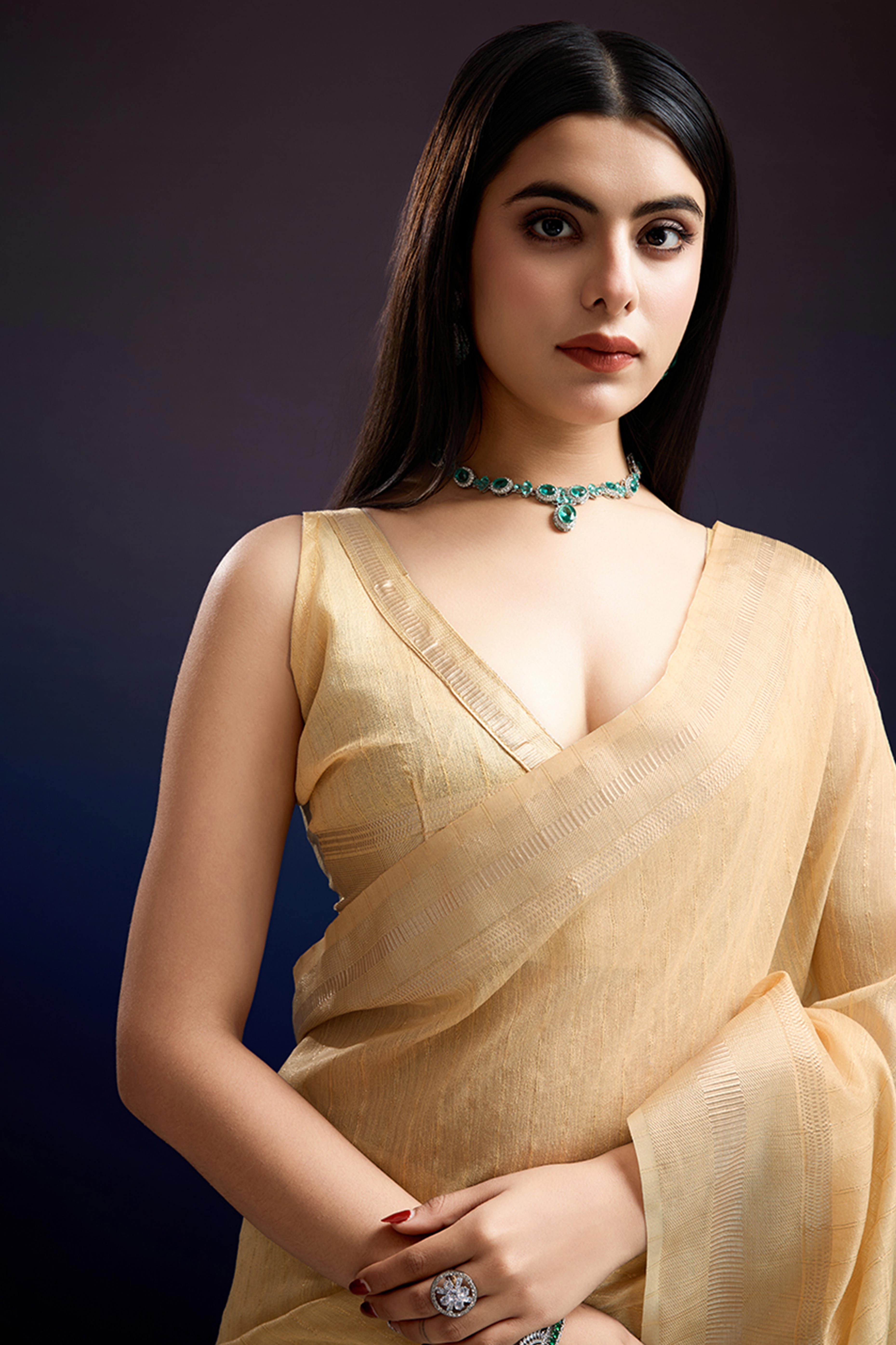 Festive Wear Yellow Zari Woven Saree in Pure Linen Fabric