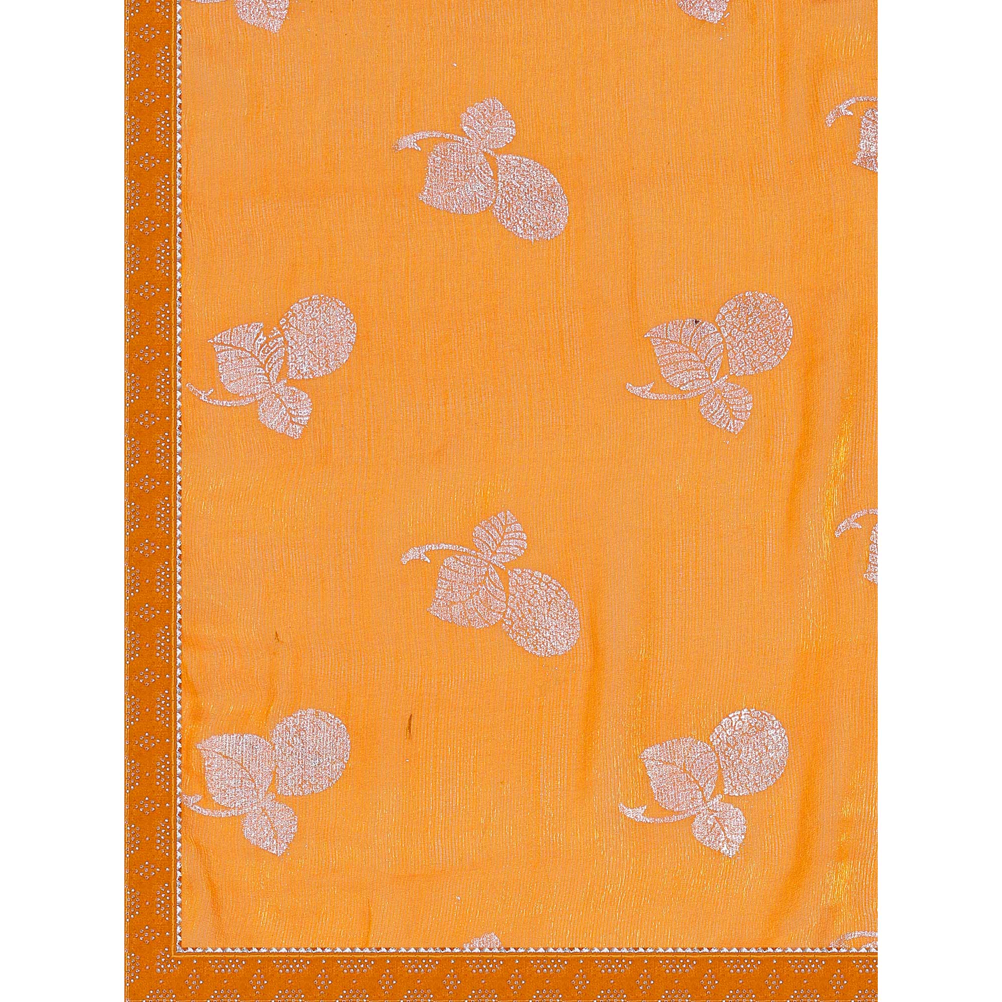 Orange Floral Foil Printed Chiffon Saree