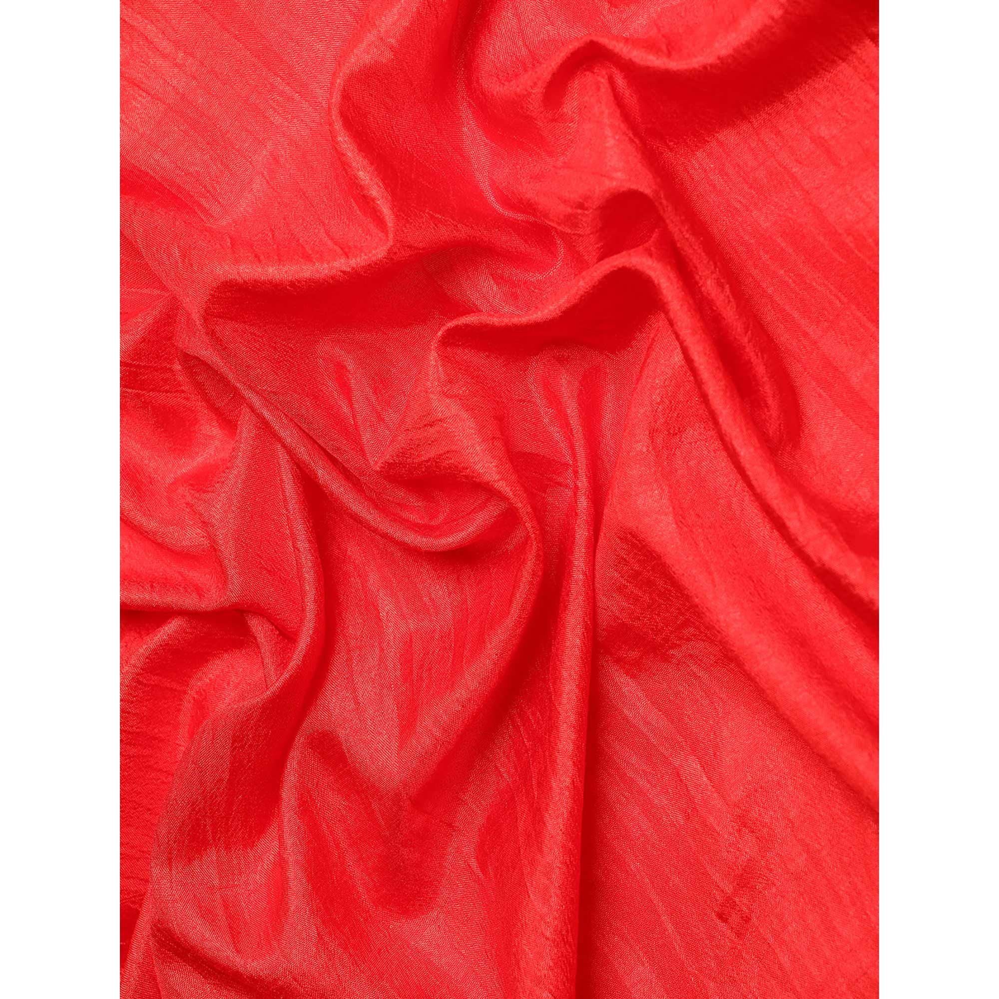 Red Solid Vichitra Silk Saree With Zari Border