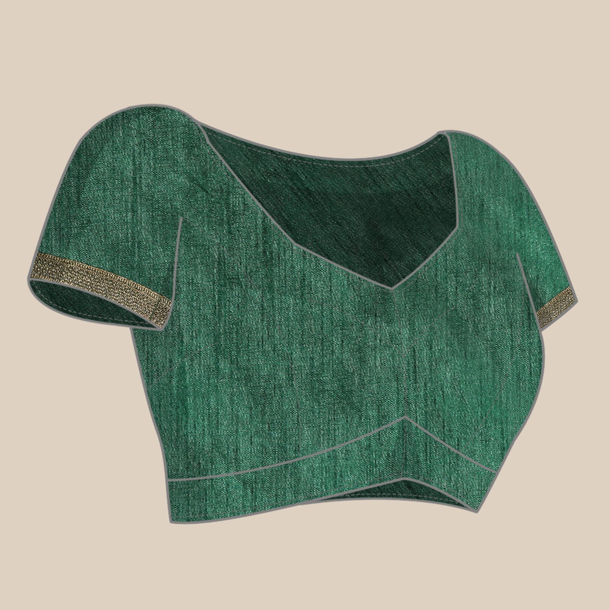 Green Solid Vichitra Silk Saree With Zari Border