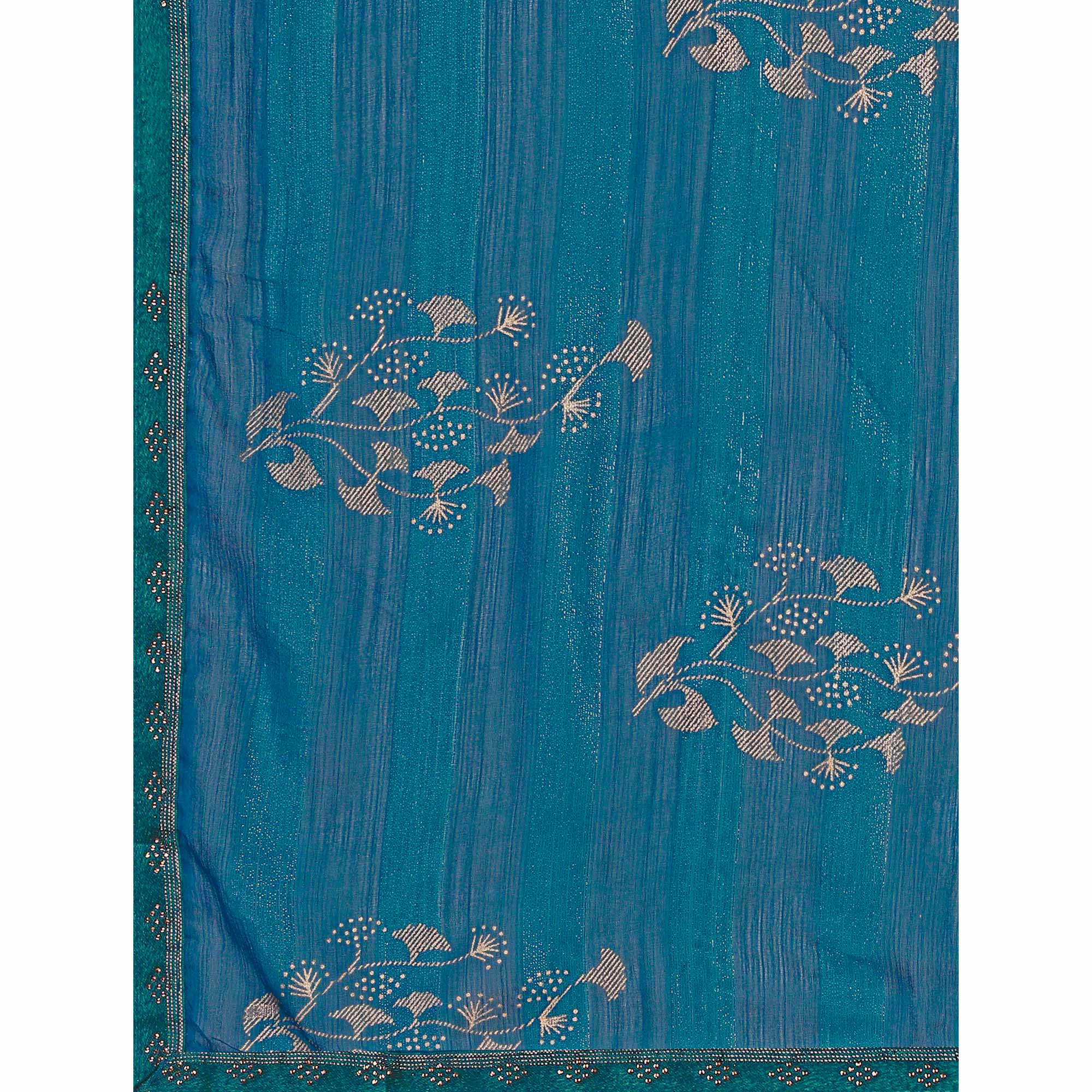 Blue Foil Printed Chiffon Saree With Lace Border