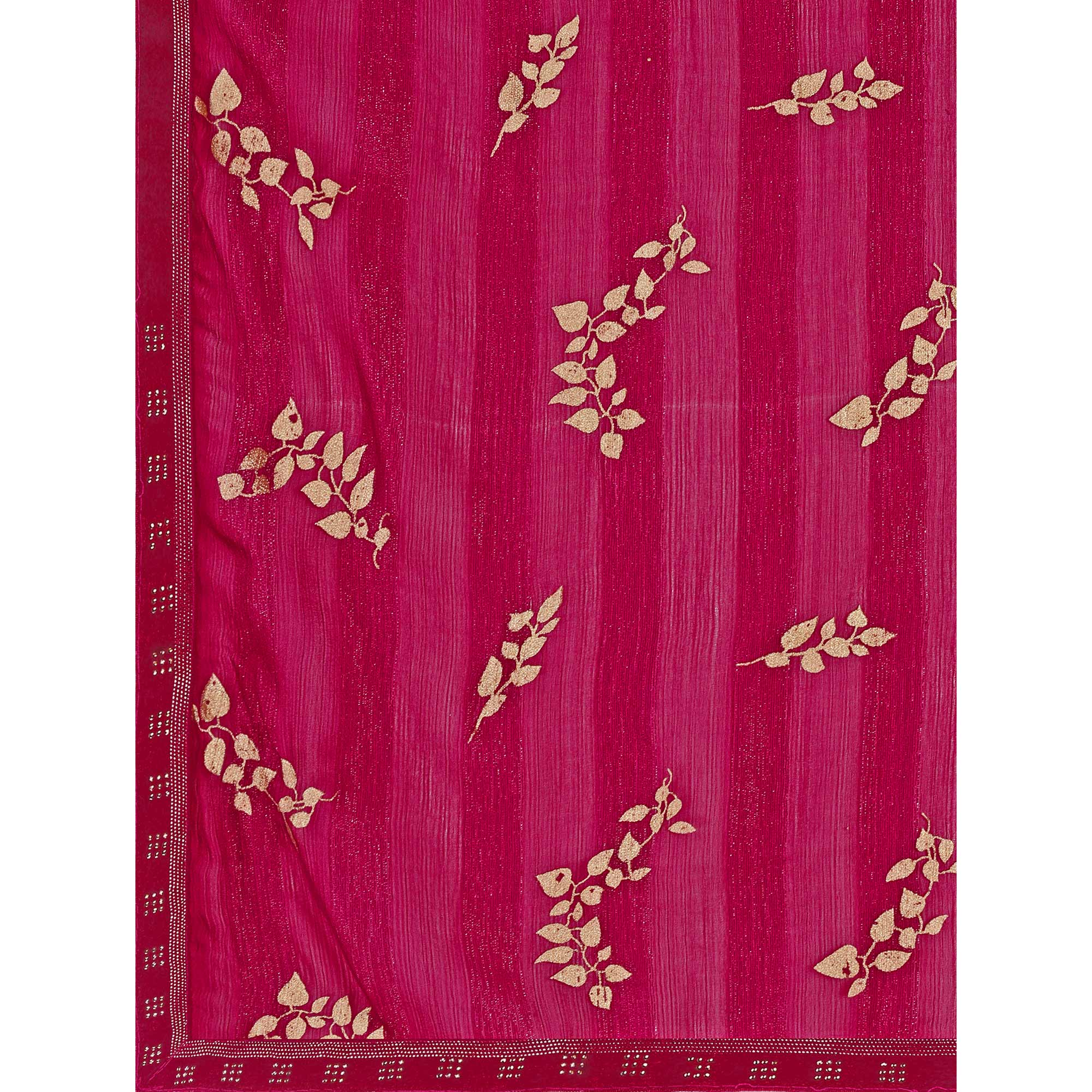 Pink Foil Printed Chiffon Saree With Lace Border