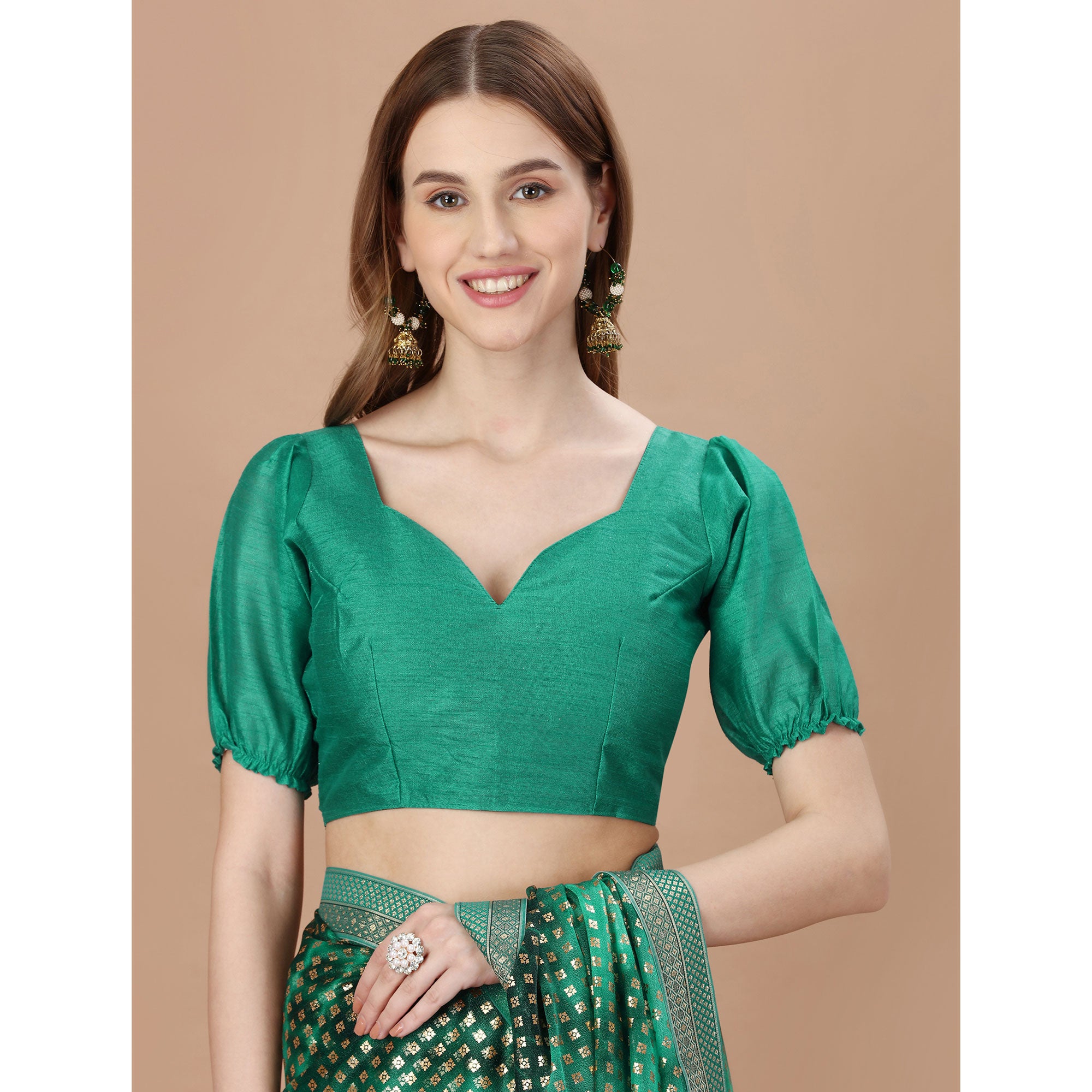 Green Foil Printed Lycra Saree With Lace Border