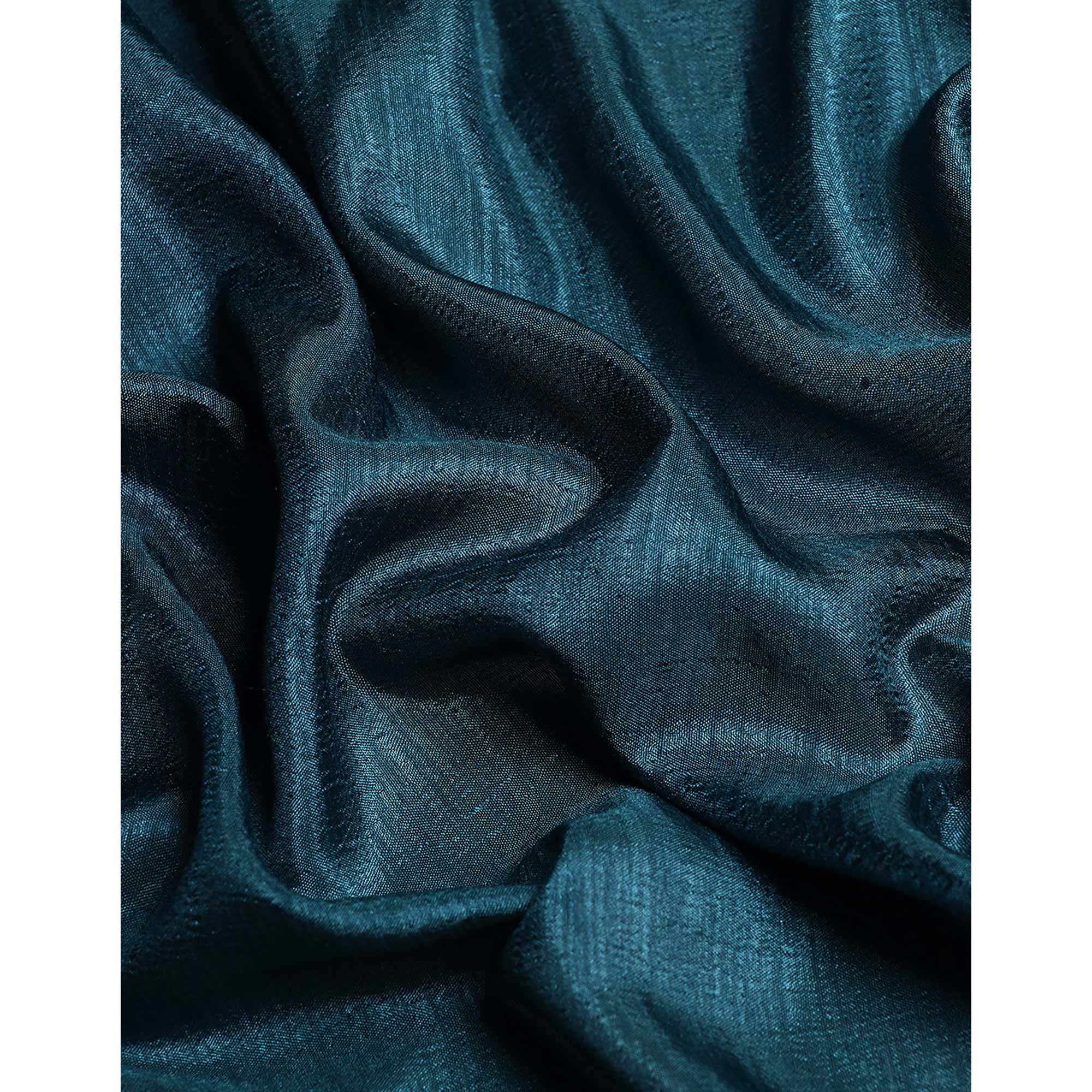 Blue Solid Vichitra Silk Saree With Fancy Zari Border