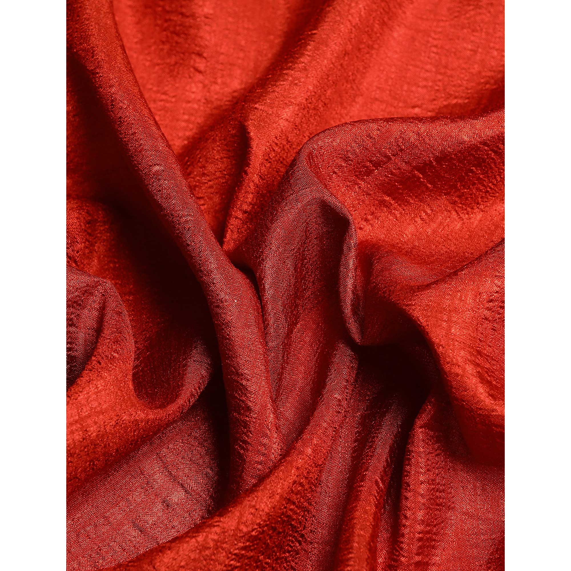Rust Solid Vichitra Silk Saree With Fancy Zari Border