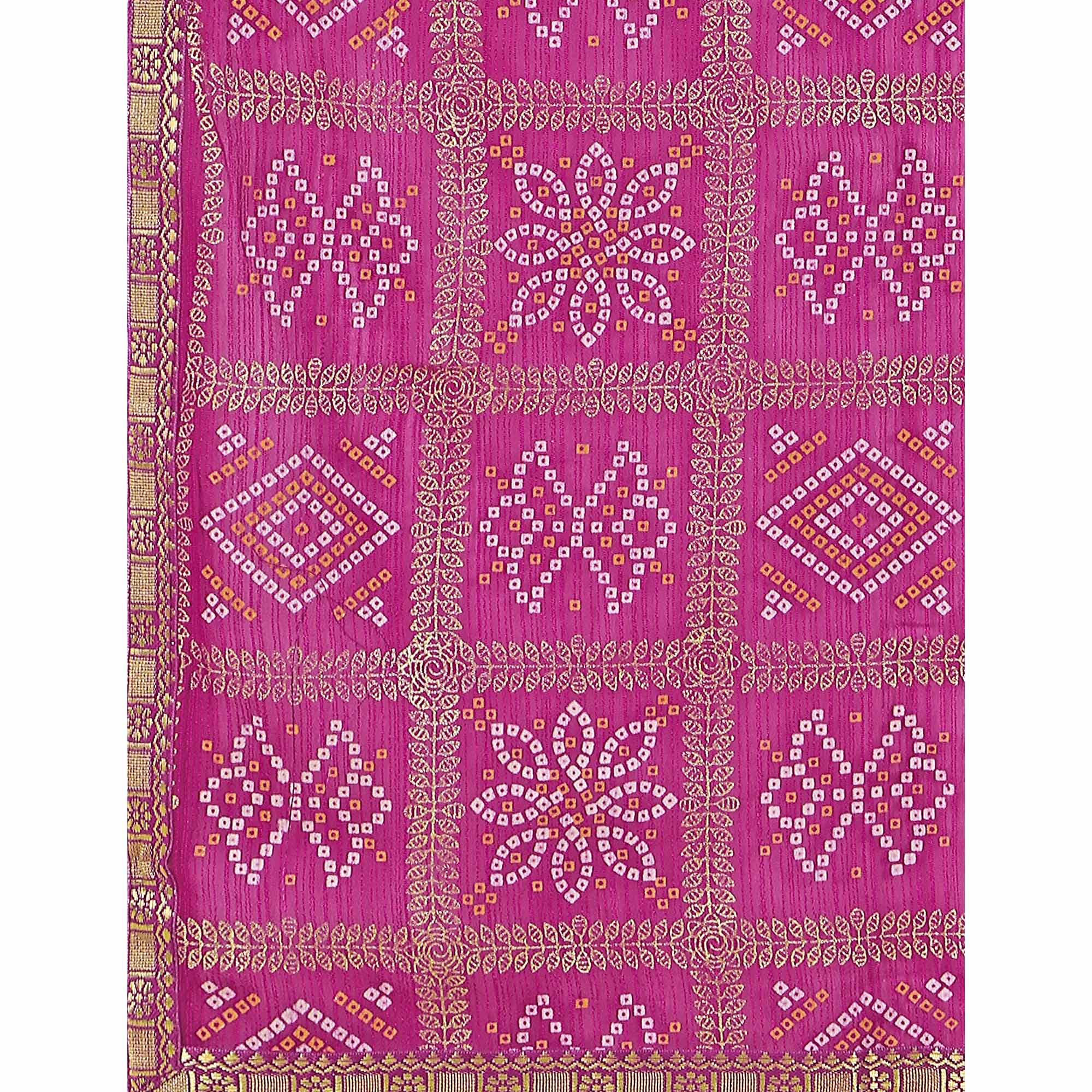 Purple Bandhani Foil Printed Zomato Saree With Tassels