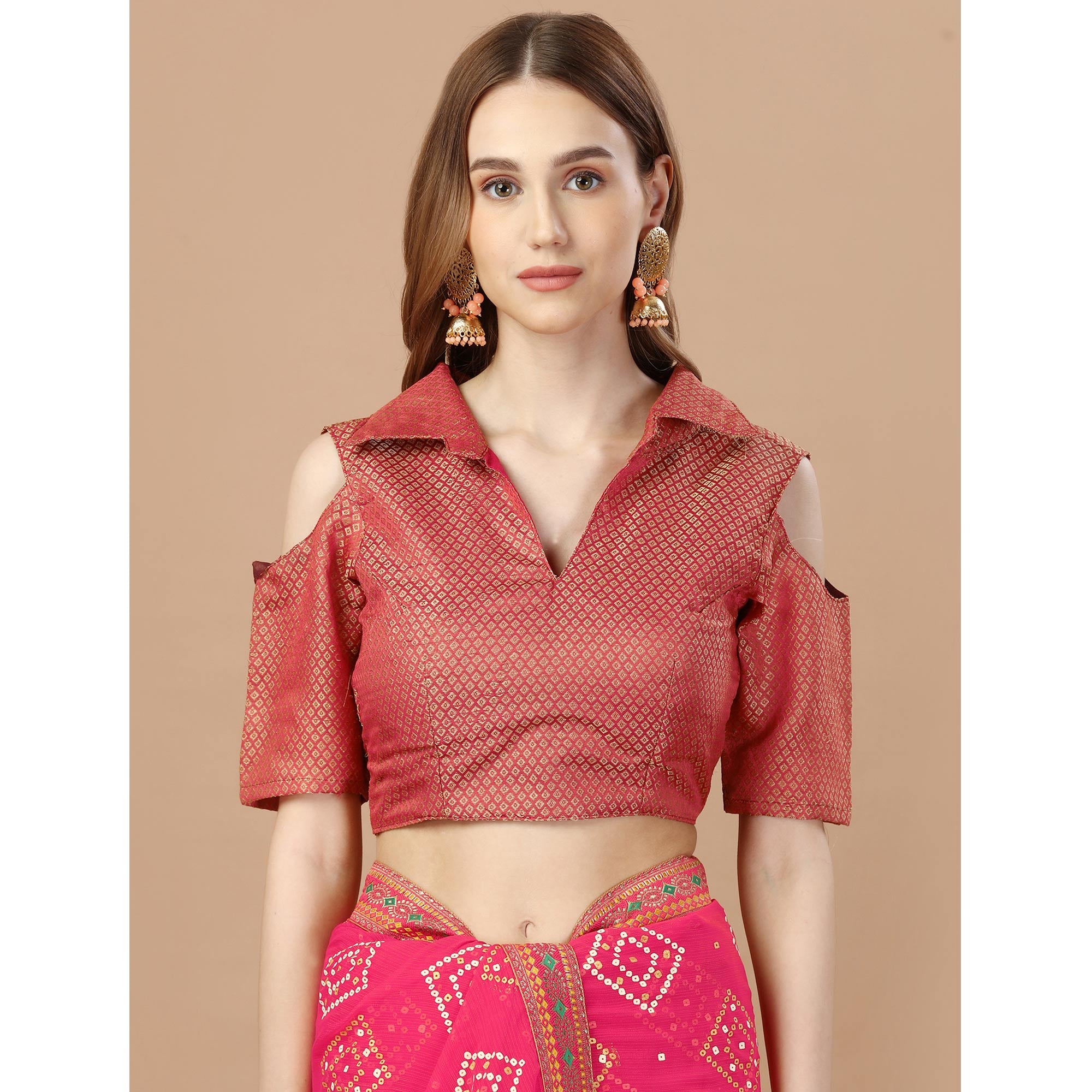 Pink Bandhani Printed Chiffon Saree