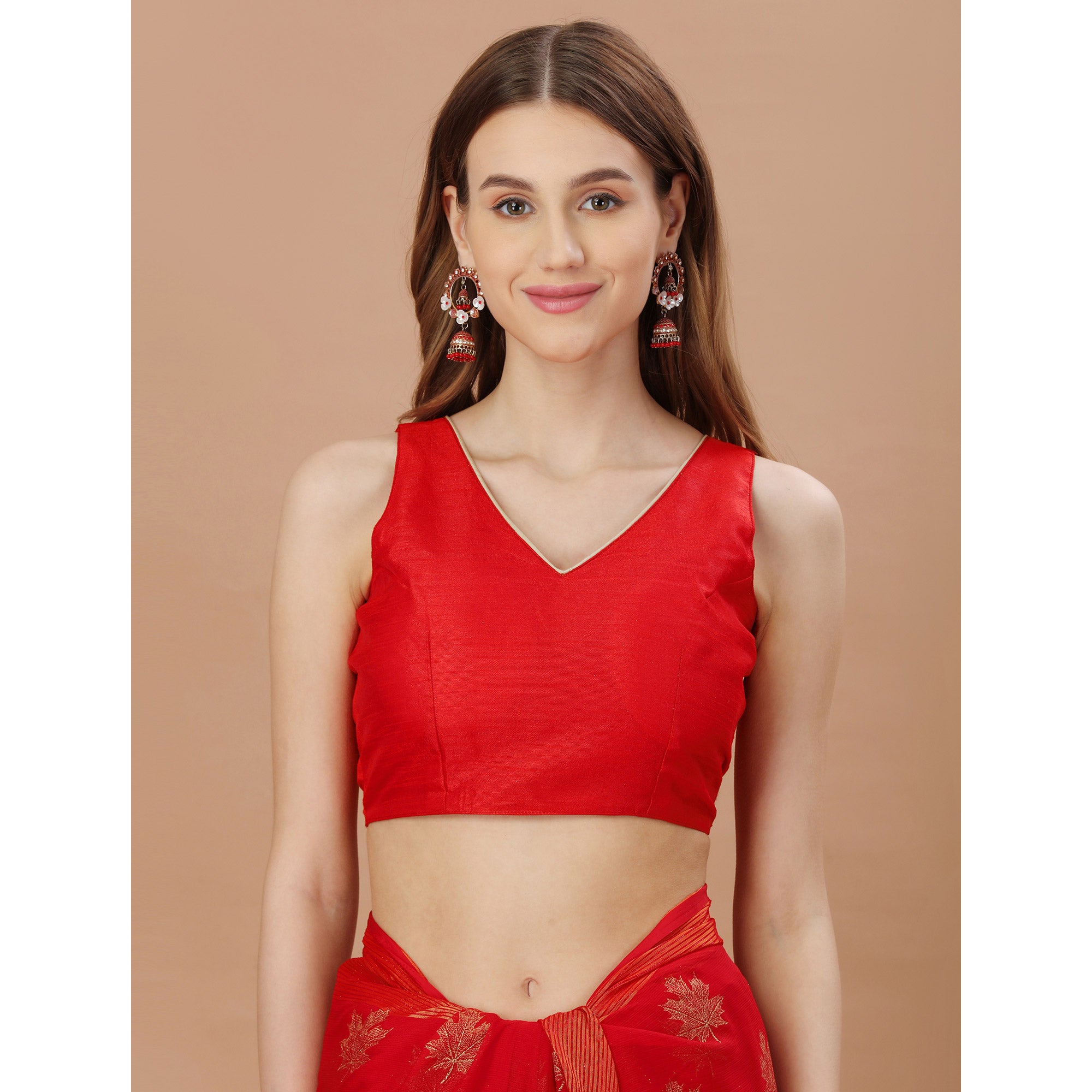 Red Zari Work Chiffon Saree With Tassels